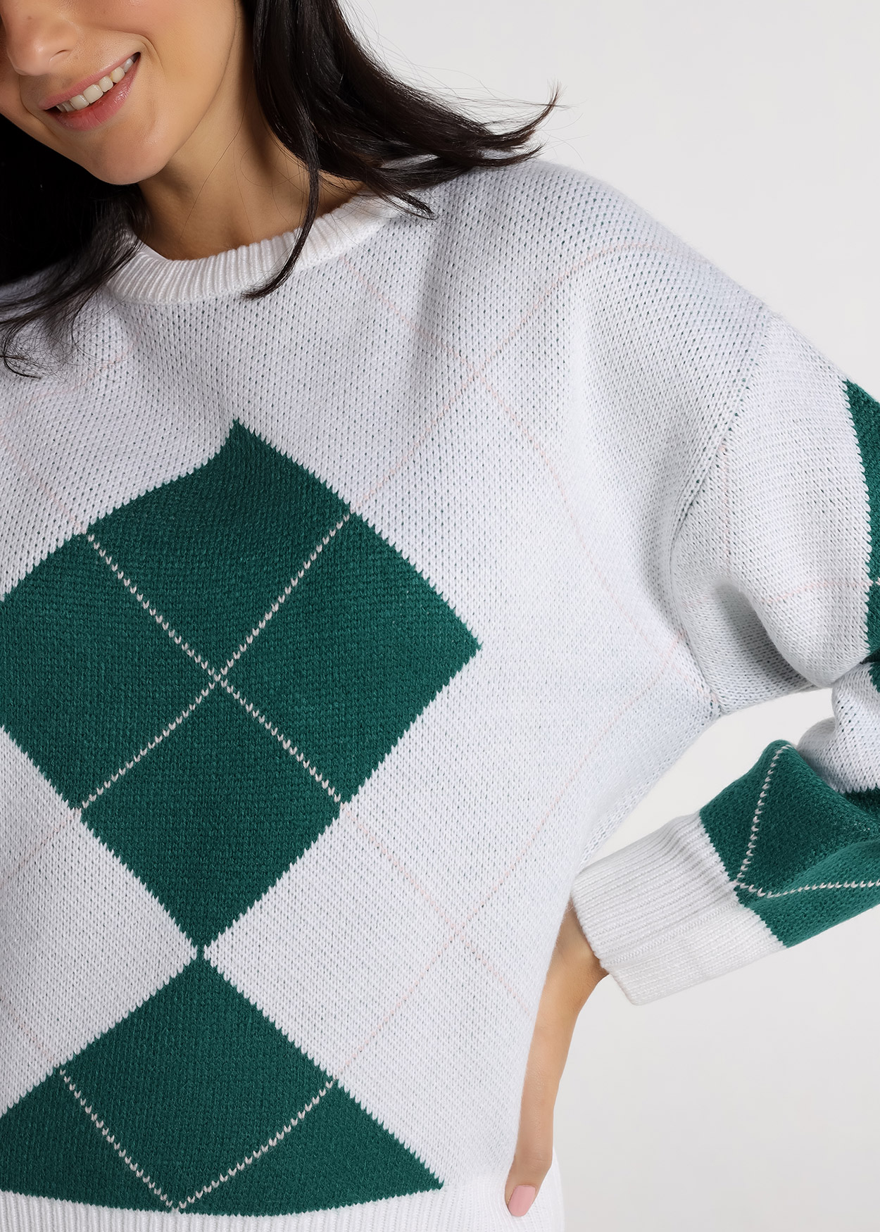 Camisola de malha recto Senhora Branco