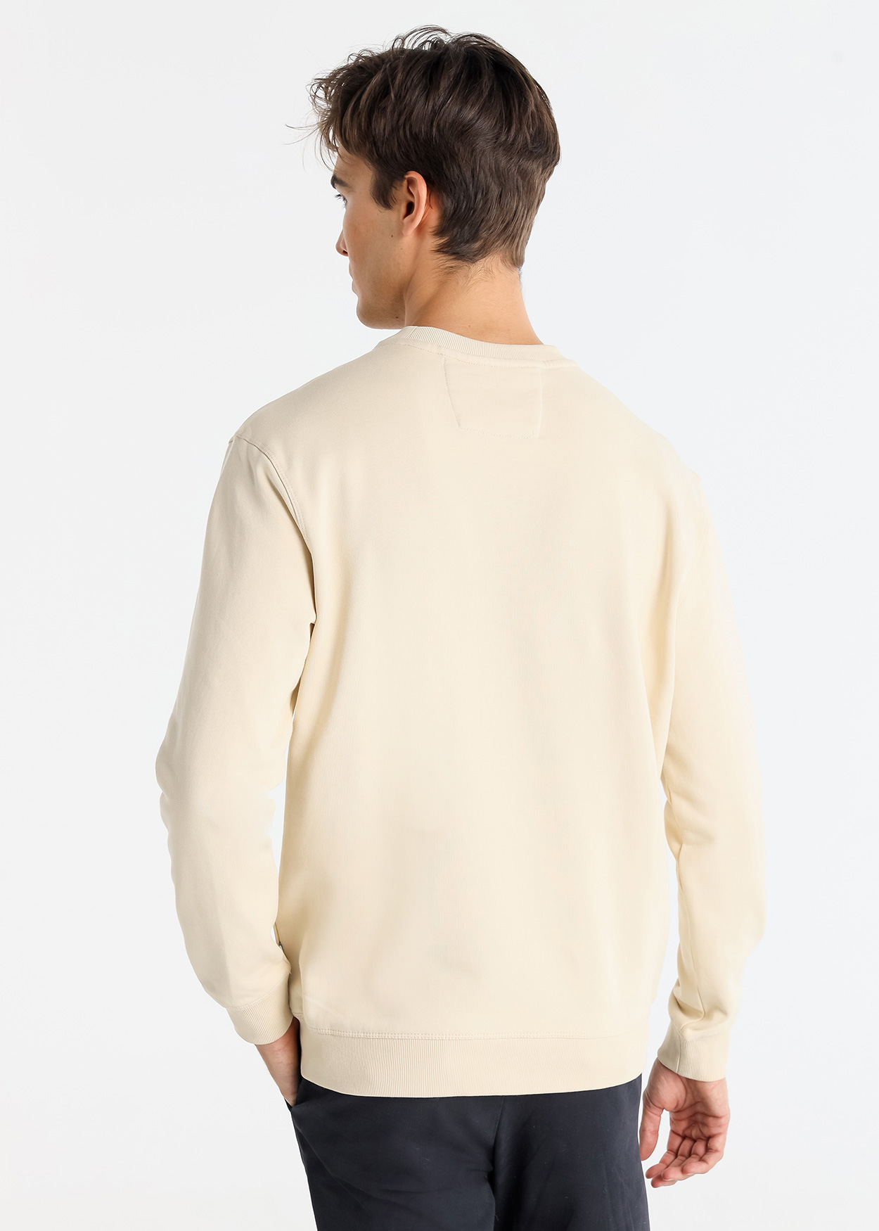 Sweatshirt básico de gola redonda com logo bordado Bege