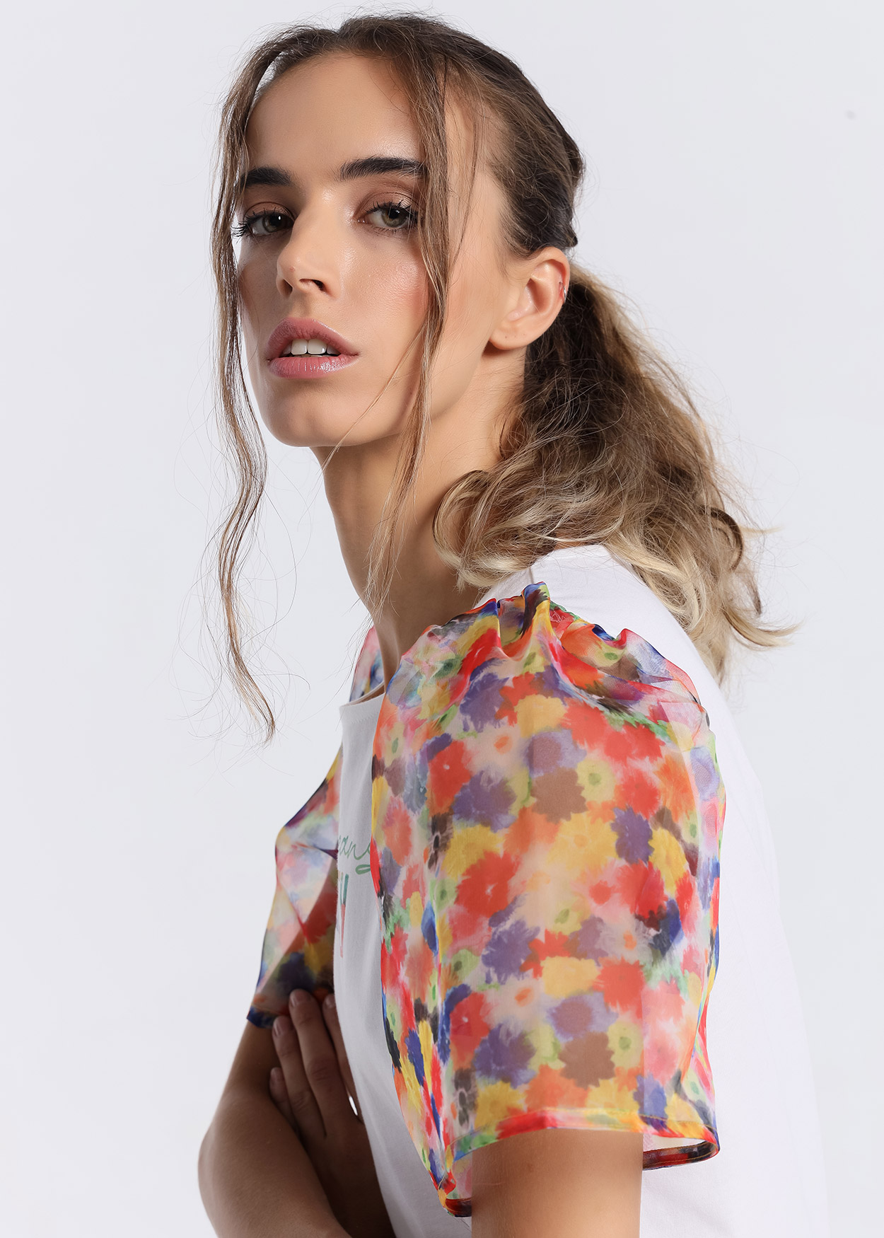 Top de manga transparente Senhora Branco