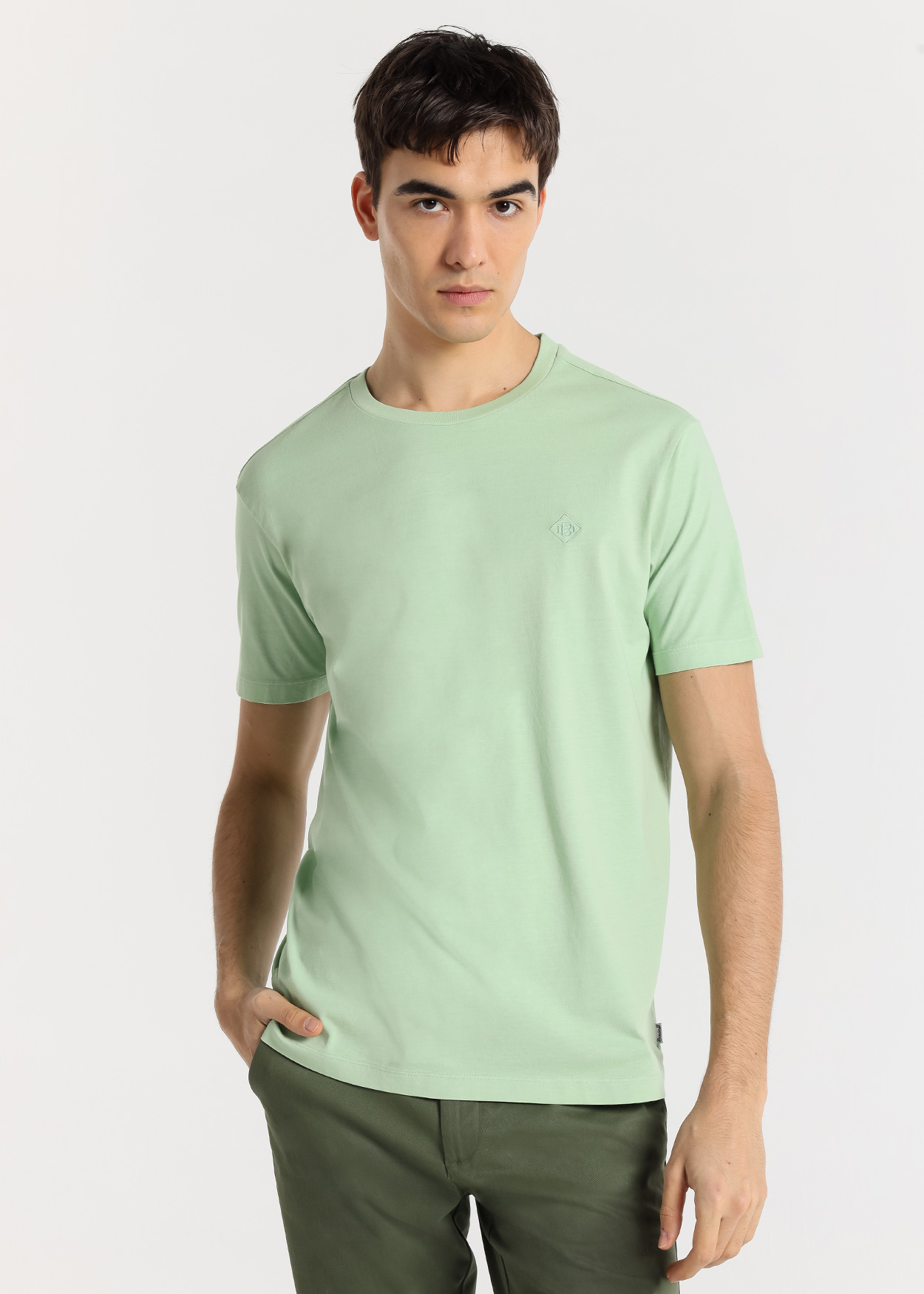 T-Shirt lisa de manga curta tingida em excesso Verde