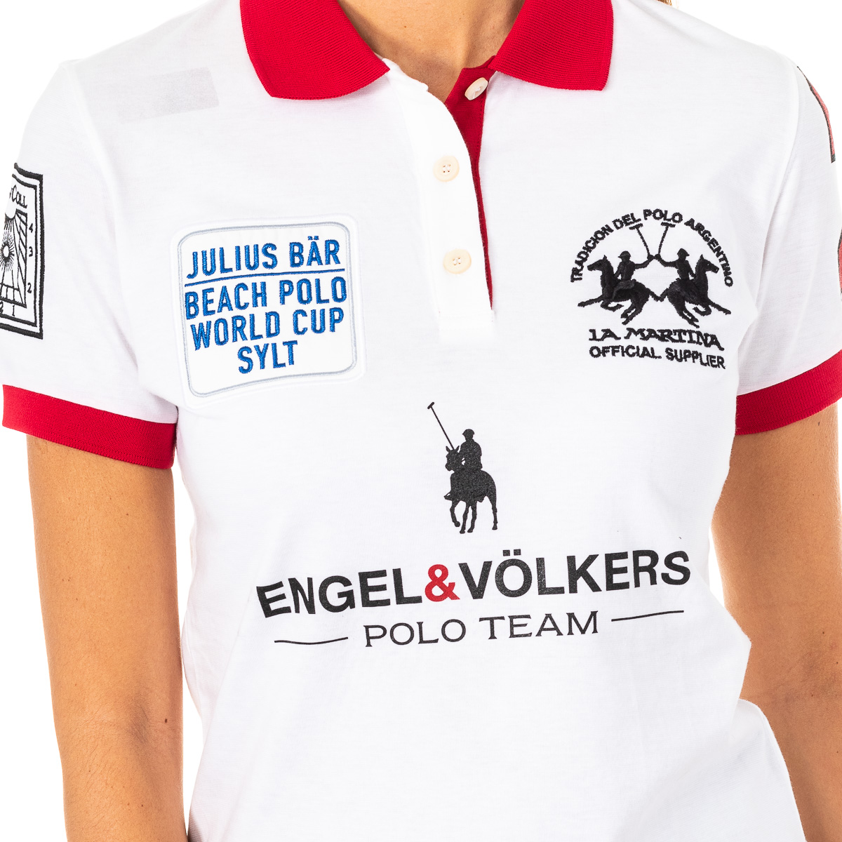 Pólo Senhora Branco e Vermelho