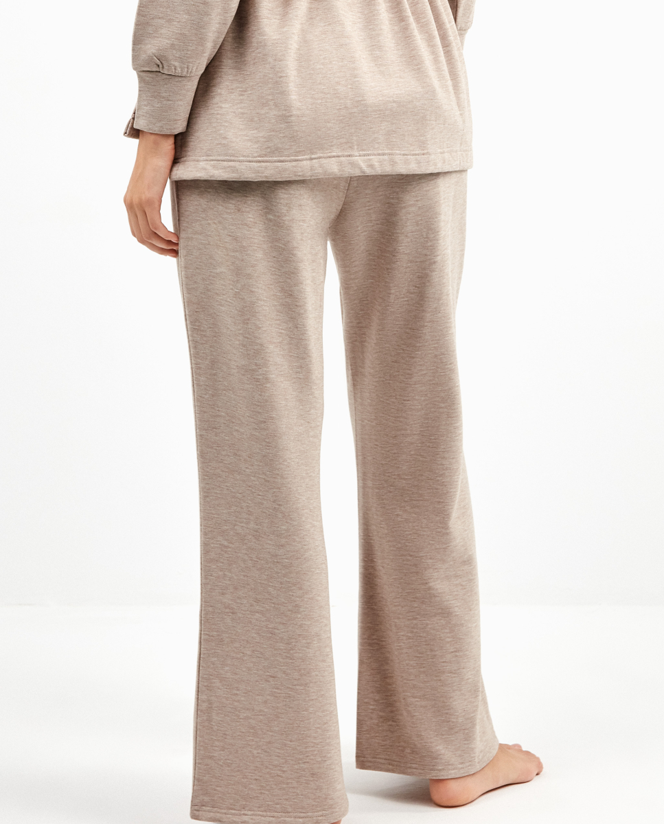 Calças de lã polar retas Castanho