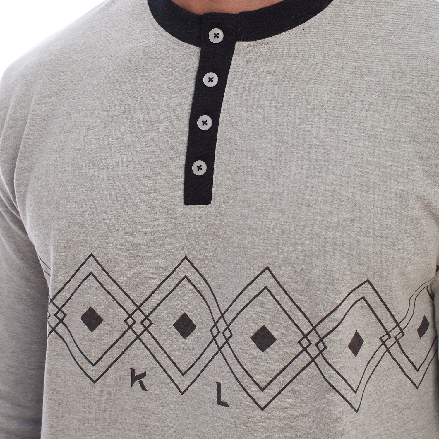 Pijama de Manga Comprida Cinza-Preto