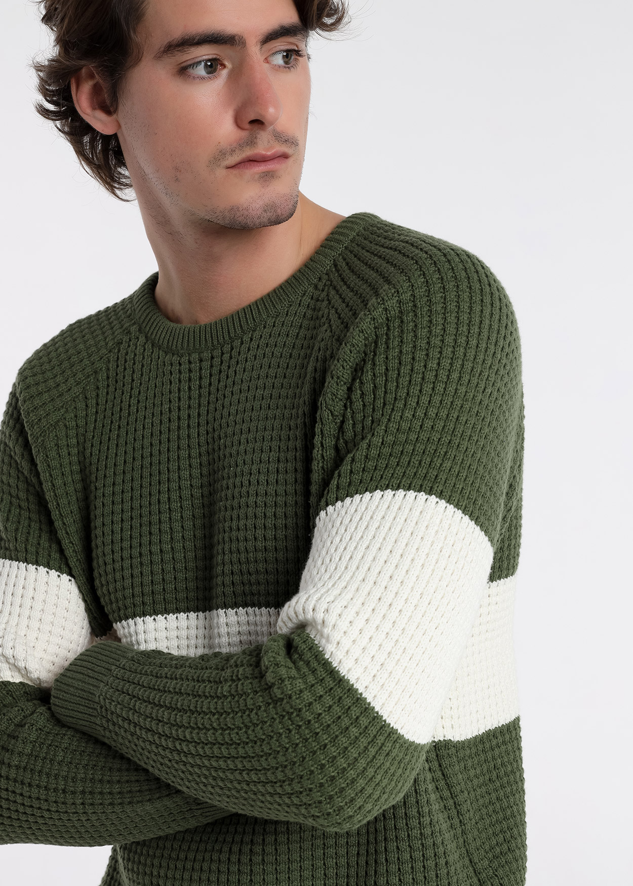 Camisola de gola redonda em tricô grosso Verde