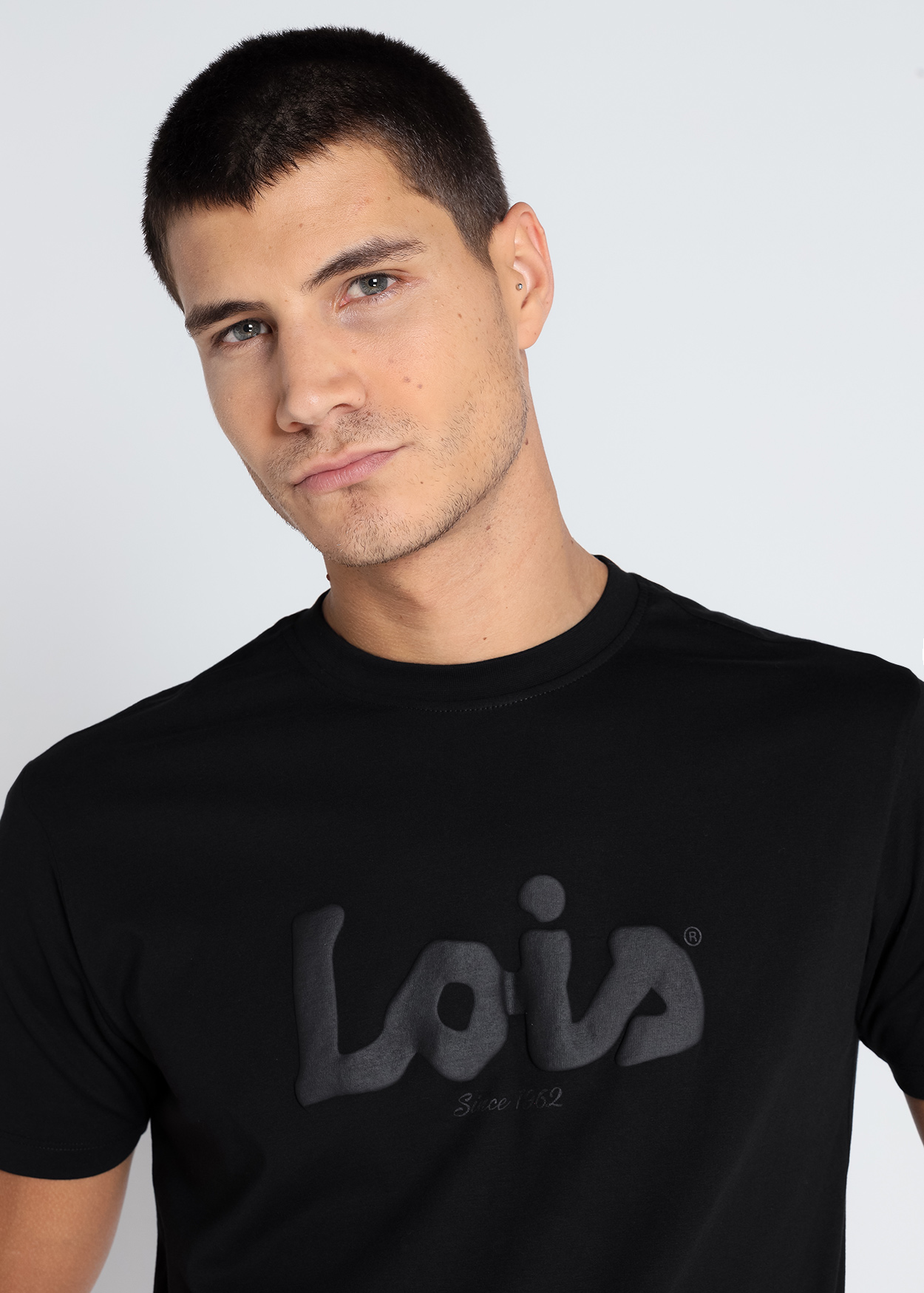 T-Shirt básica de manga corta Puff Print Homem Preto