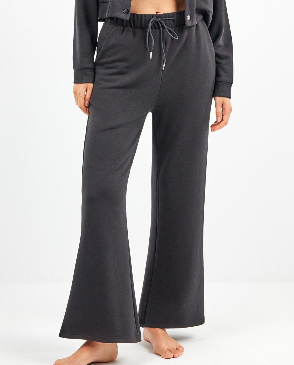 Calças de lã polar retas Preto