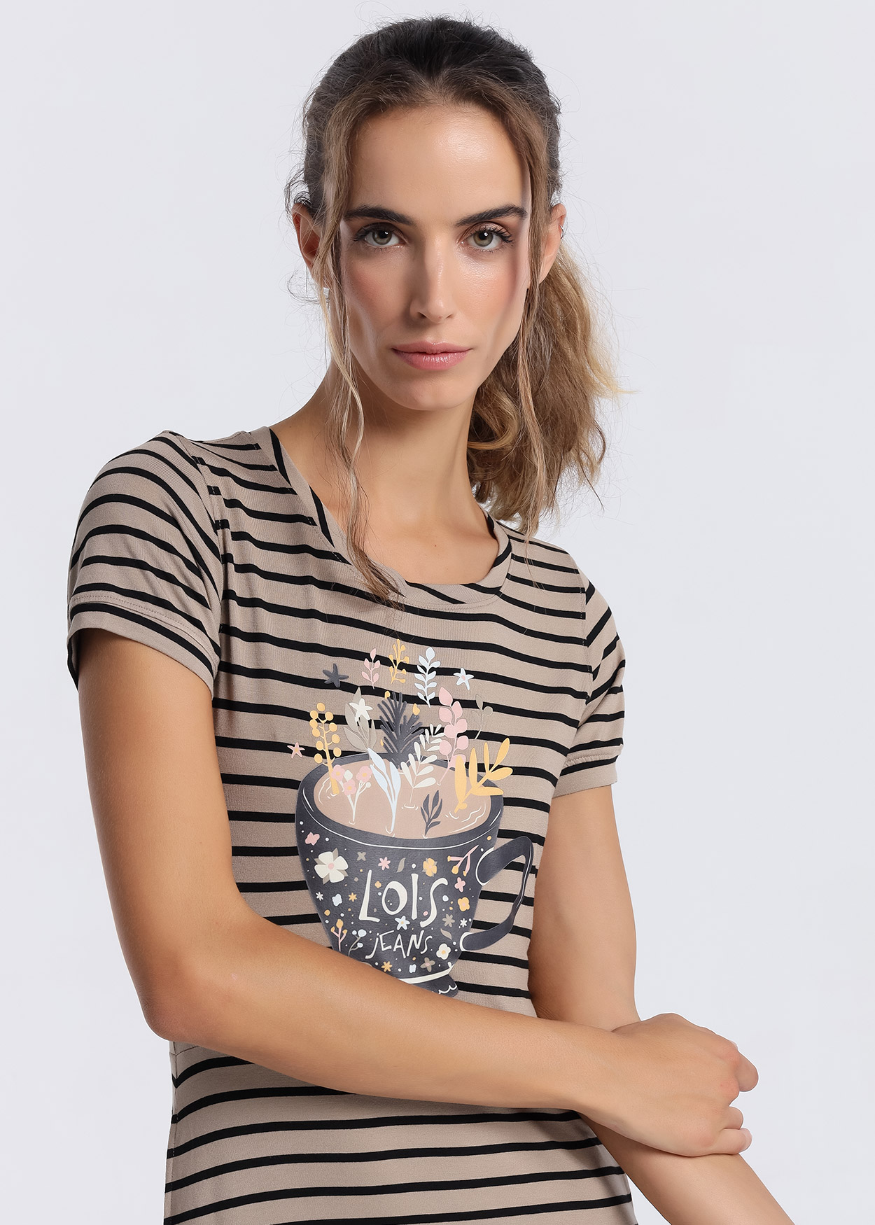 Vestido Comprido Riscas Senhora Castanho