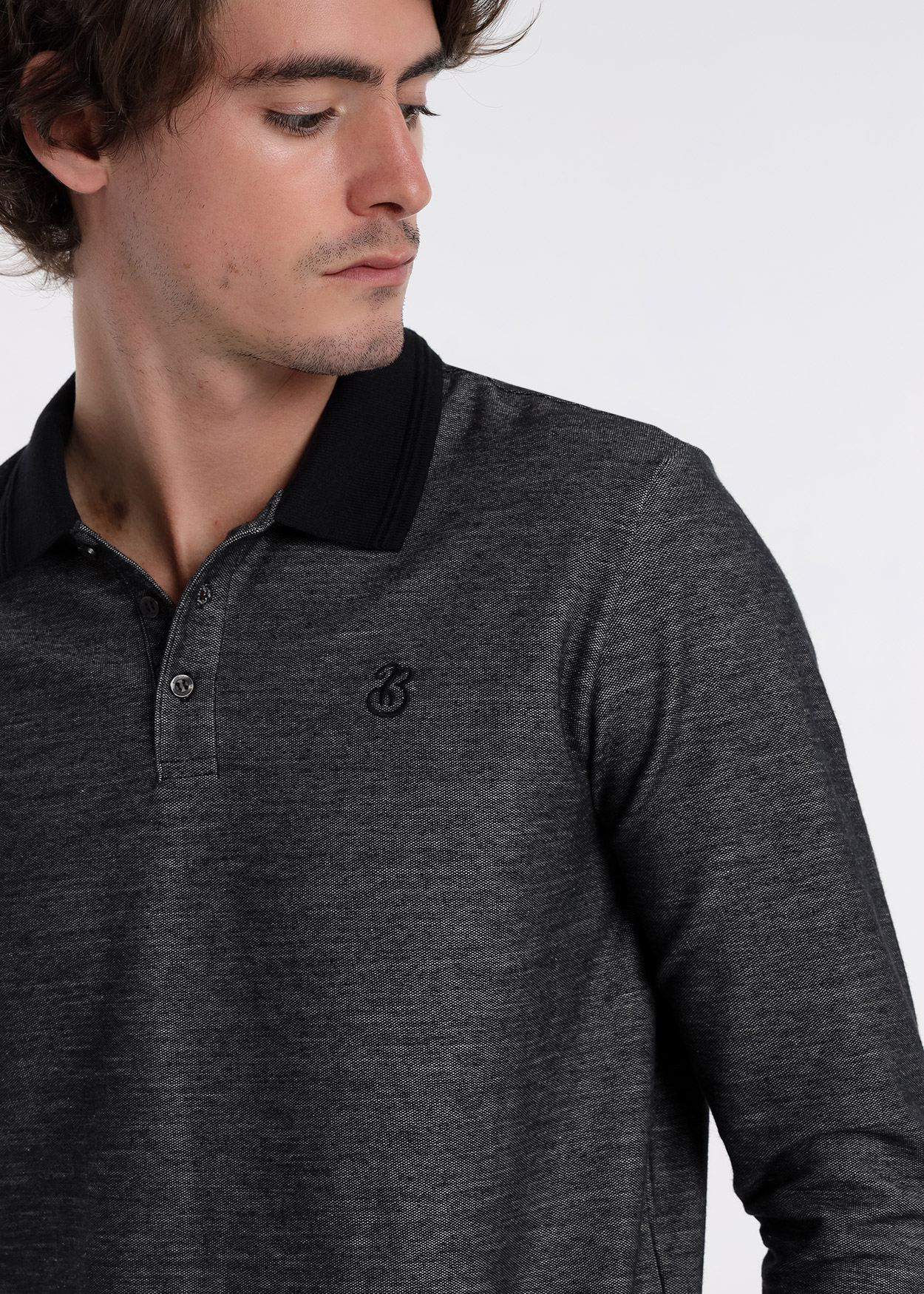 Pólo de manga comprida Preto