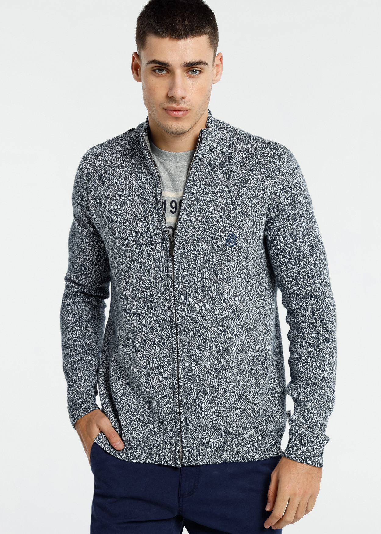 Casaco de Malha com zíper Azul