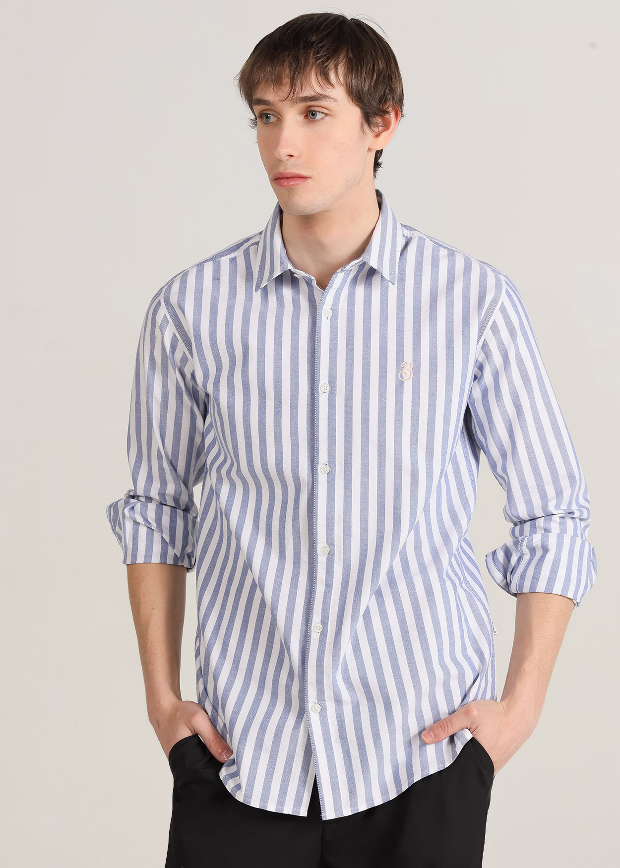 Camisa Oxford de Manga Comprida Azul