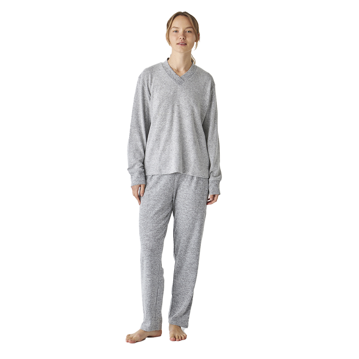 Pijama de Malha Suave Senhora Manga Comprida Cinzento