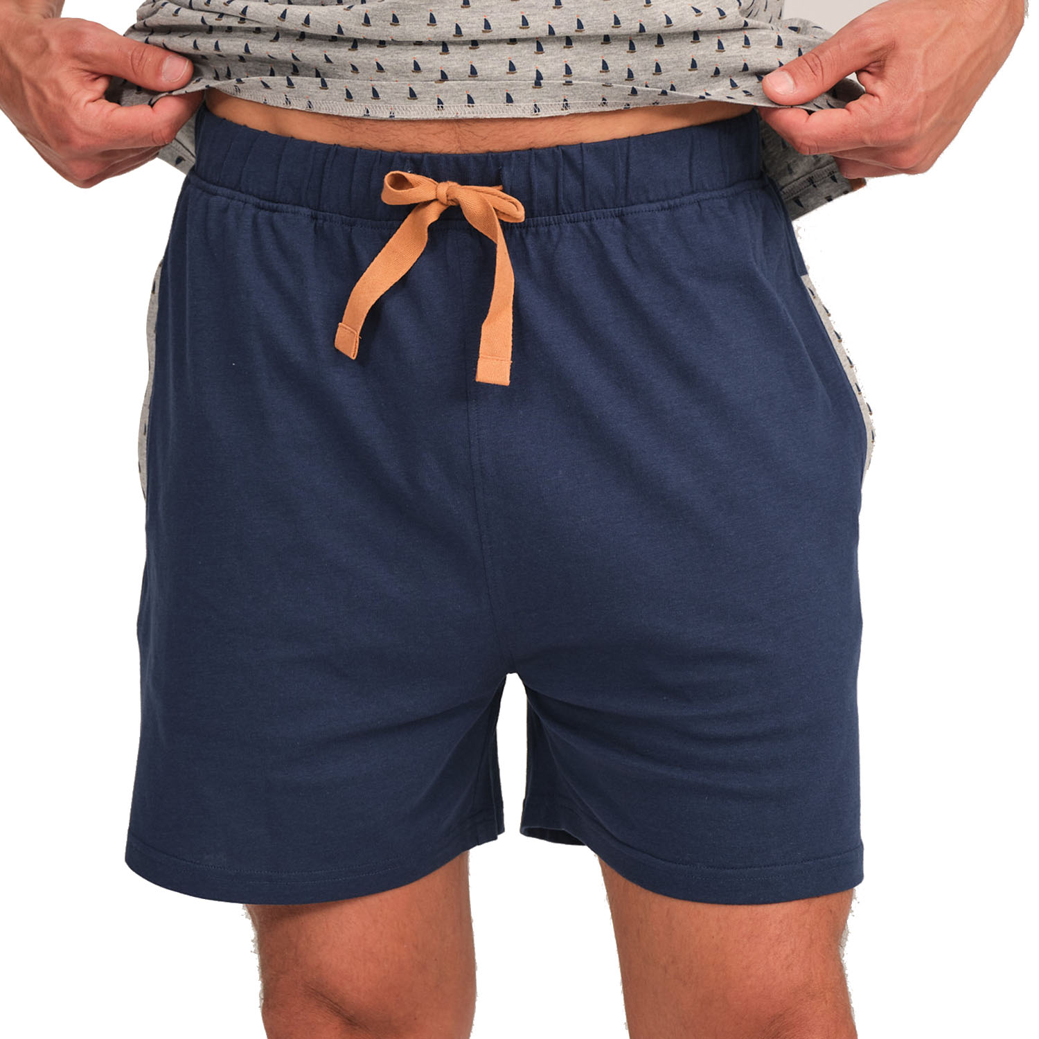 Pijama Homem Manga Curta Cinzento e Azul