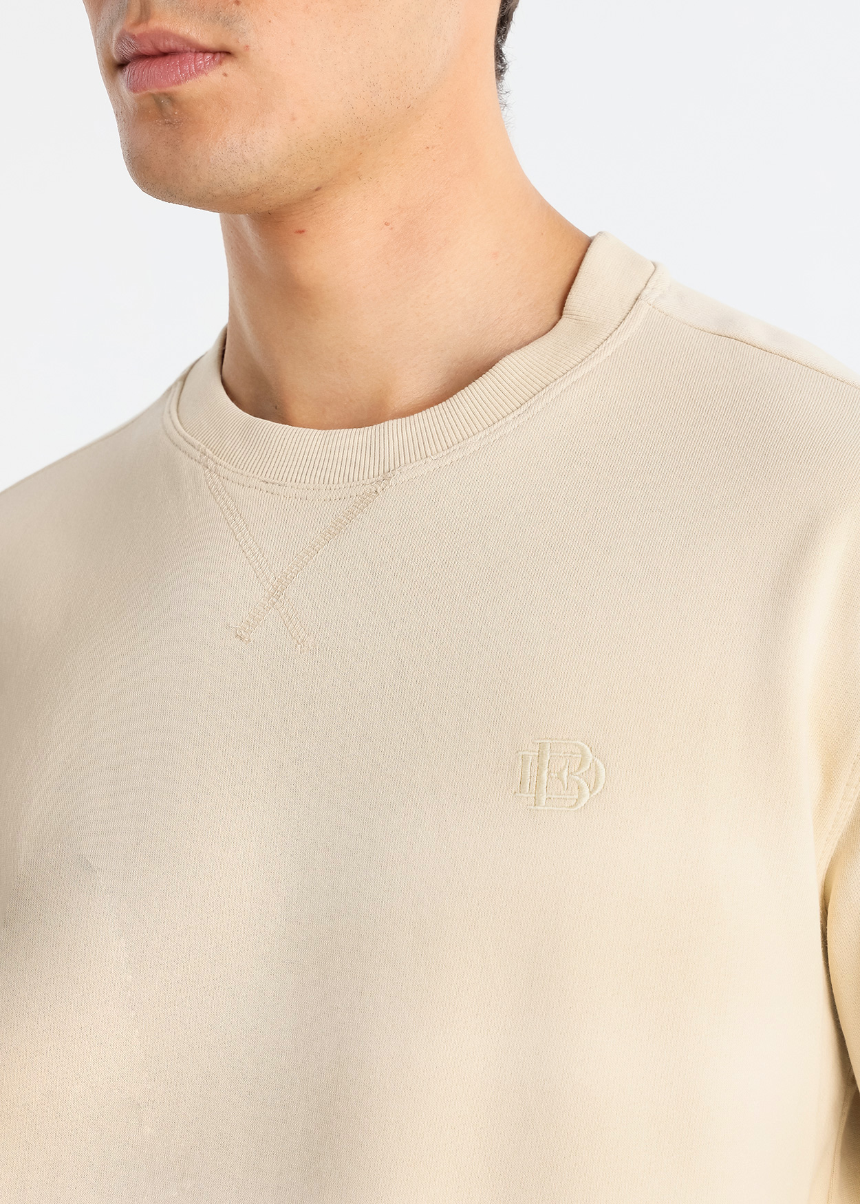 Sweatshirt básico de gola redonda com logo bordado Bege