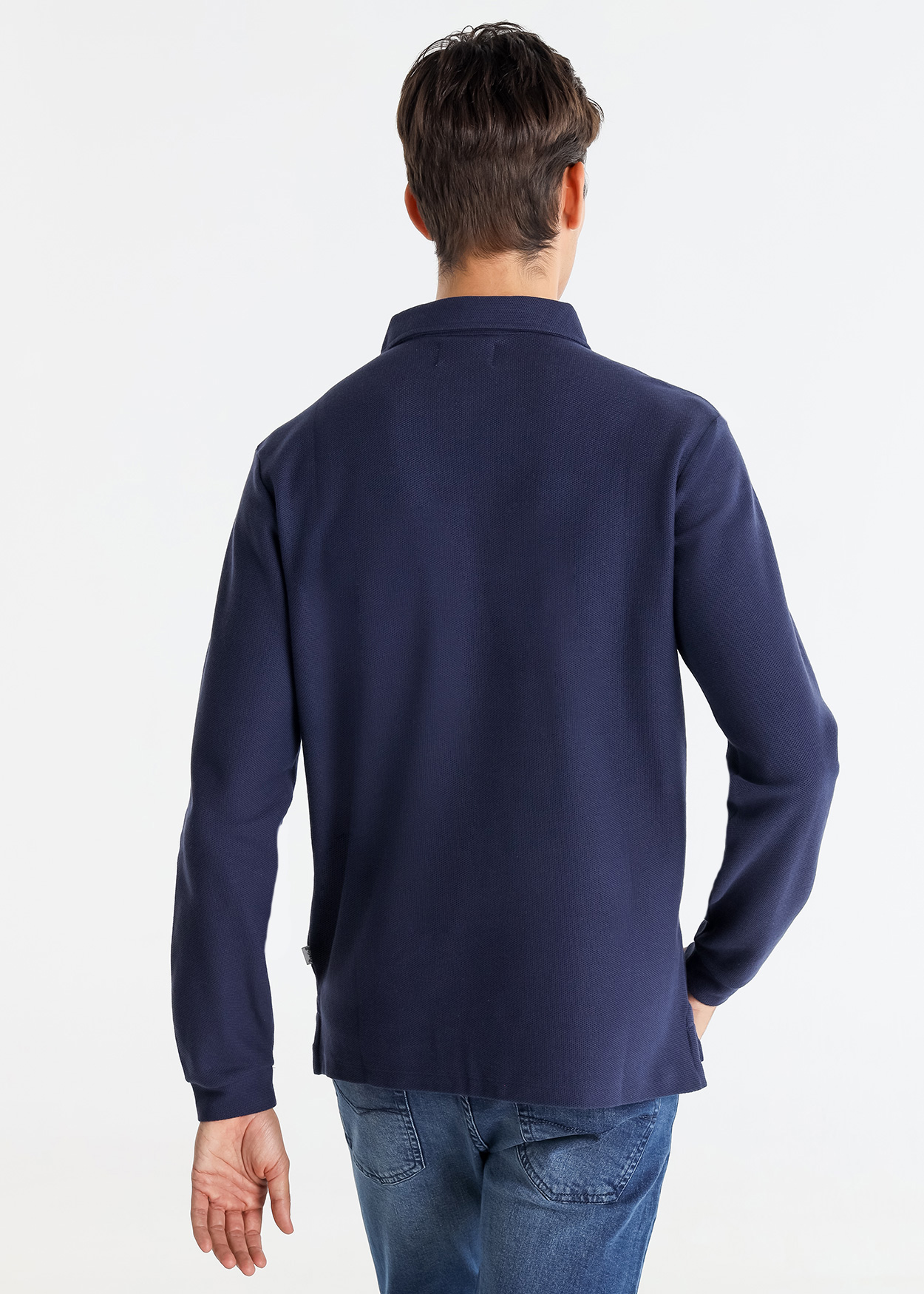 Pólo Básico de manga comprida em tecido piqué Azul