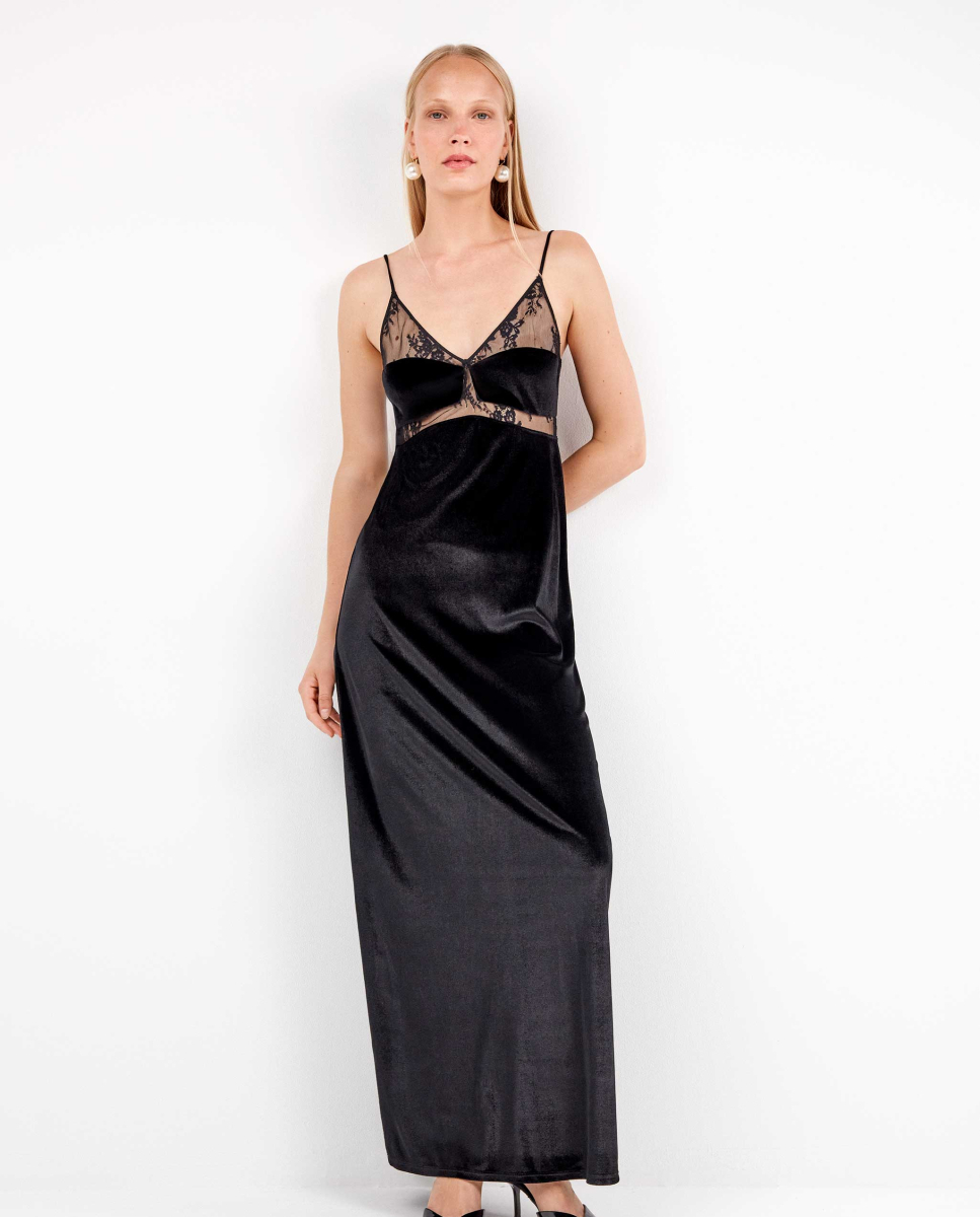 Vestido Longo de Veludo Preto