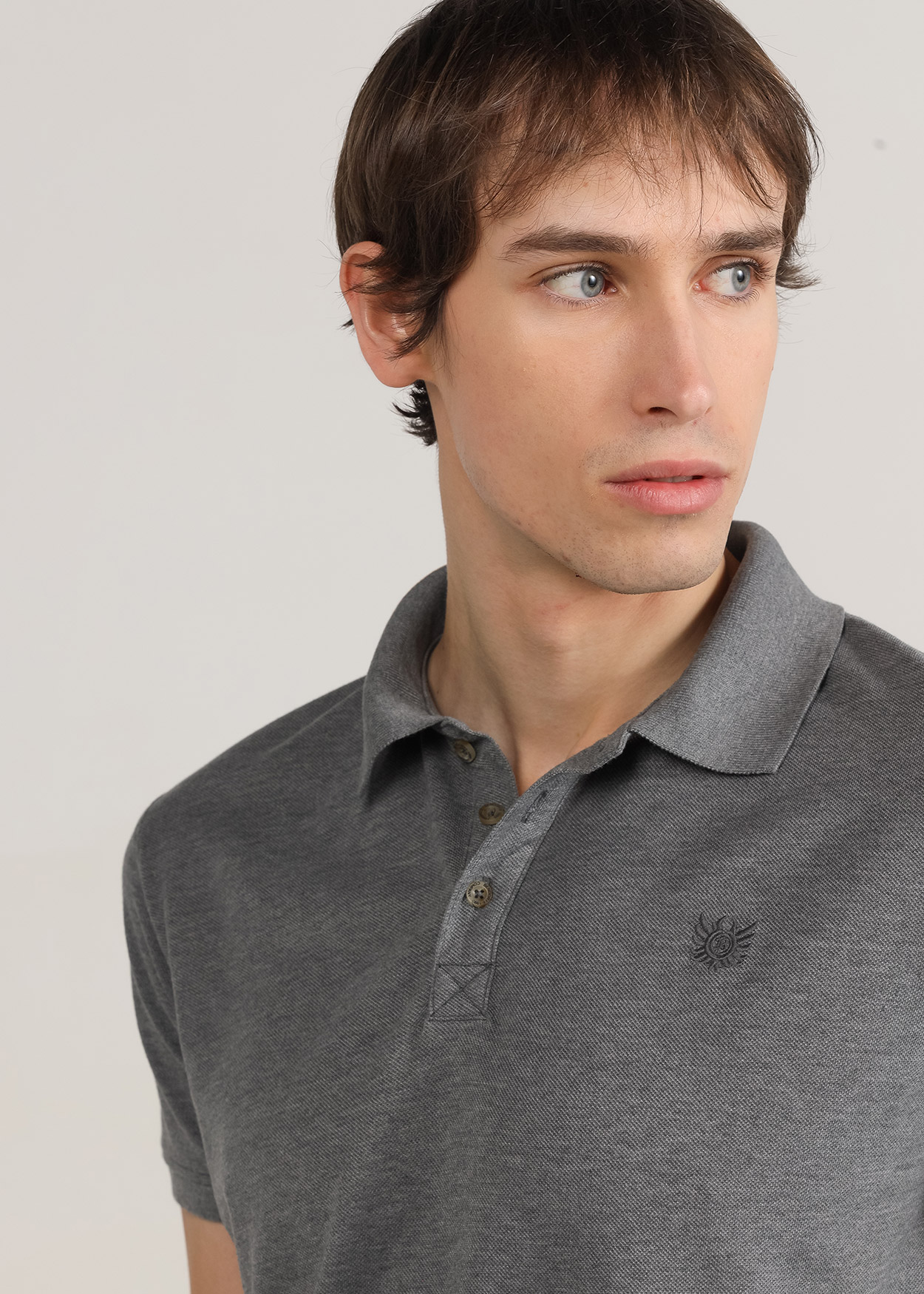 Pólo de piqué de manga curta Cinzento