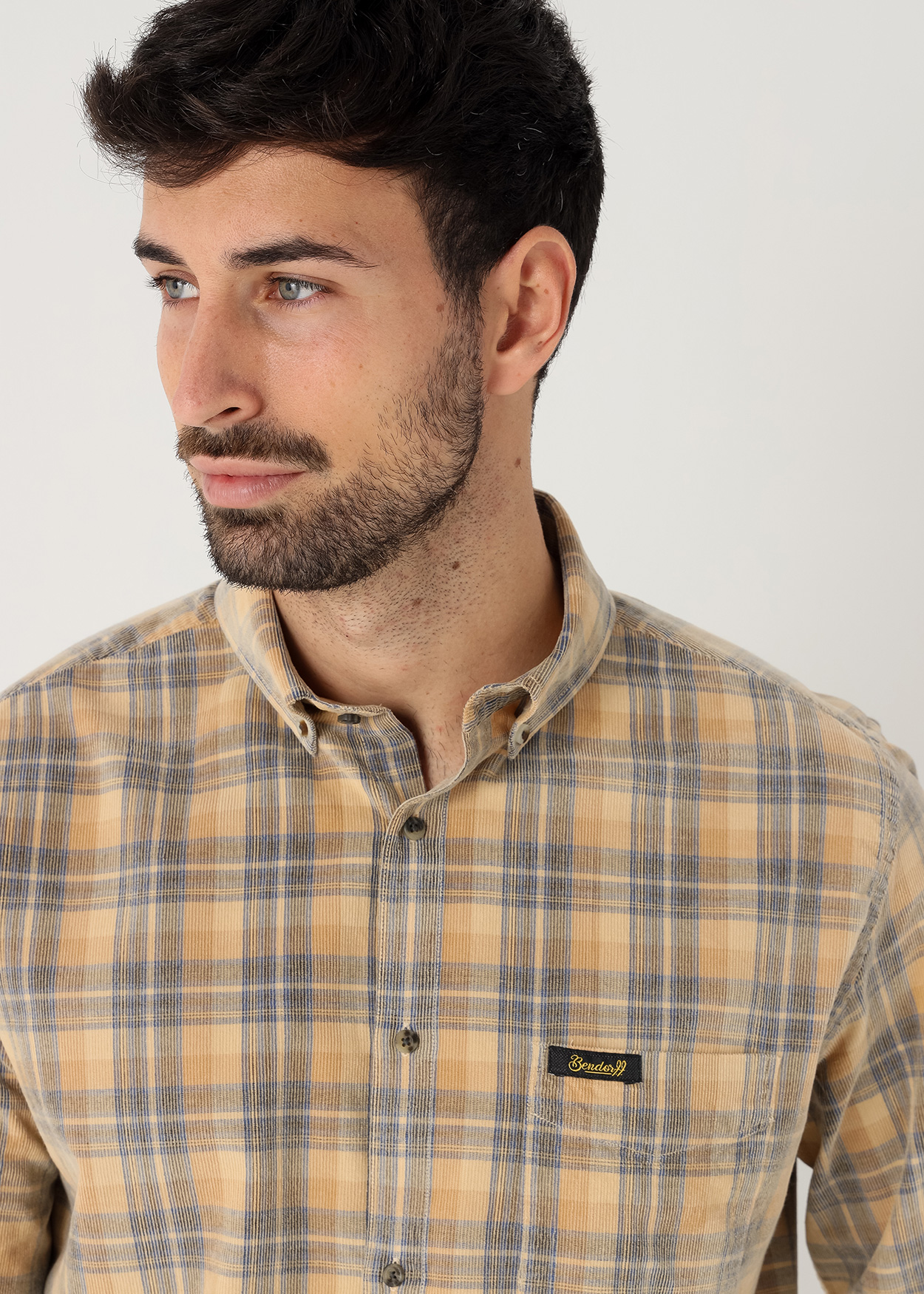 Camisa de veludo cotelê de manga comprida xadrez Multicor