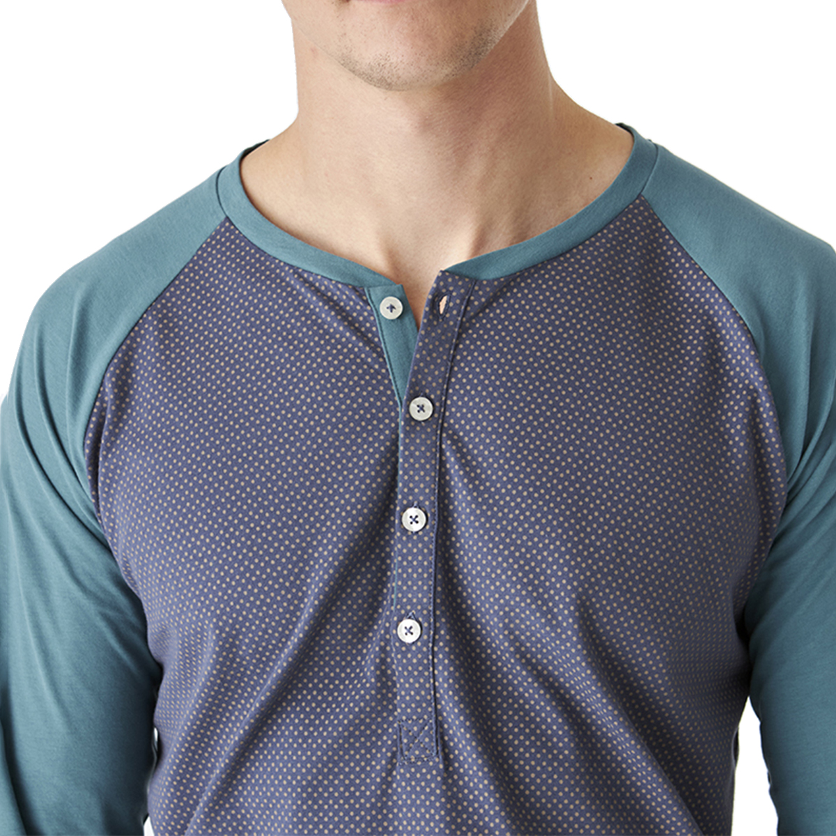 Pijama de Algodão Homem Manga Comprida Verde e Cinzento