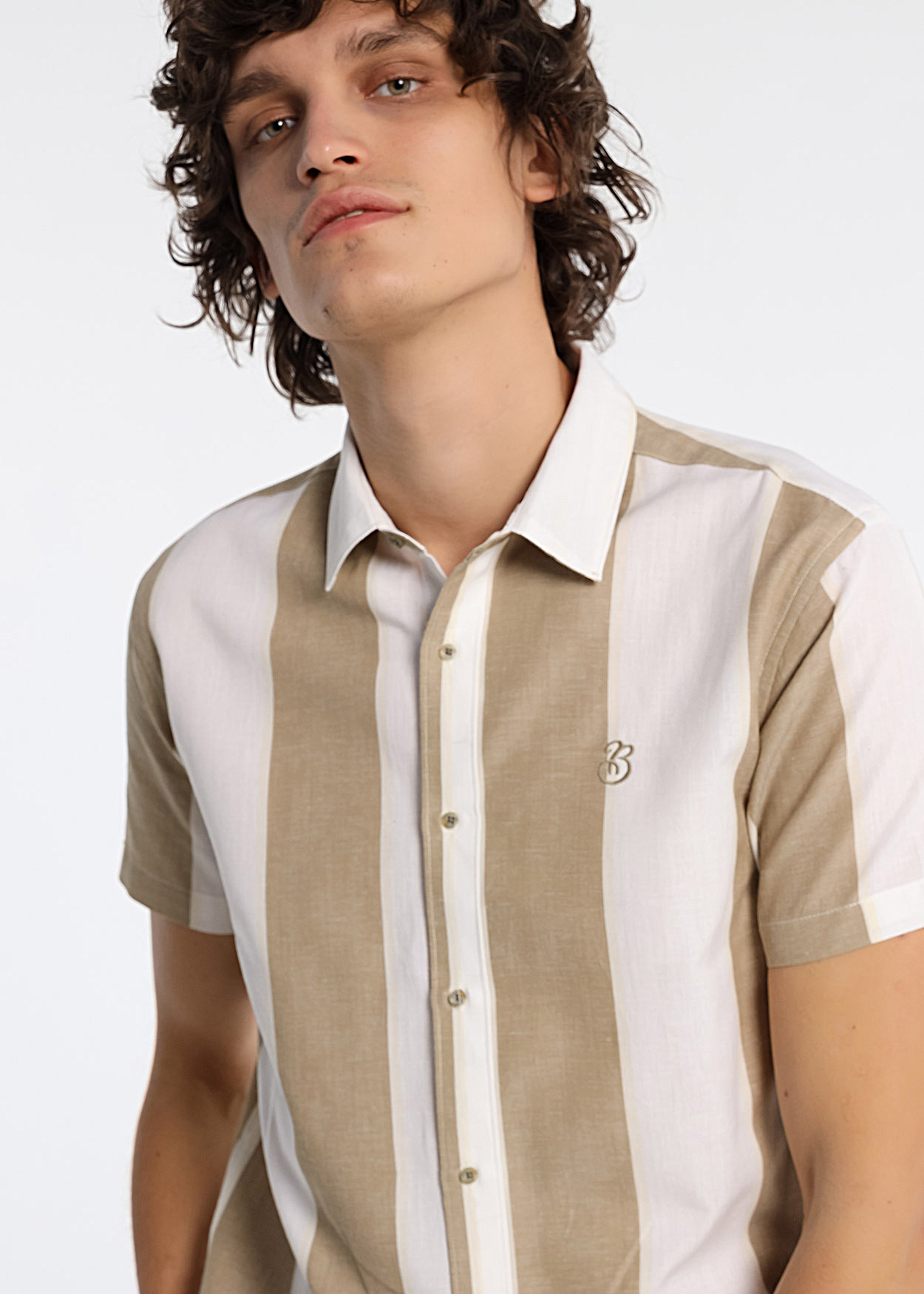 Camisa de malha riscas de manga curta Verde