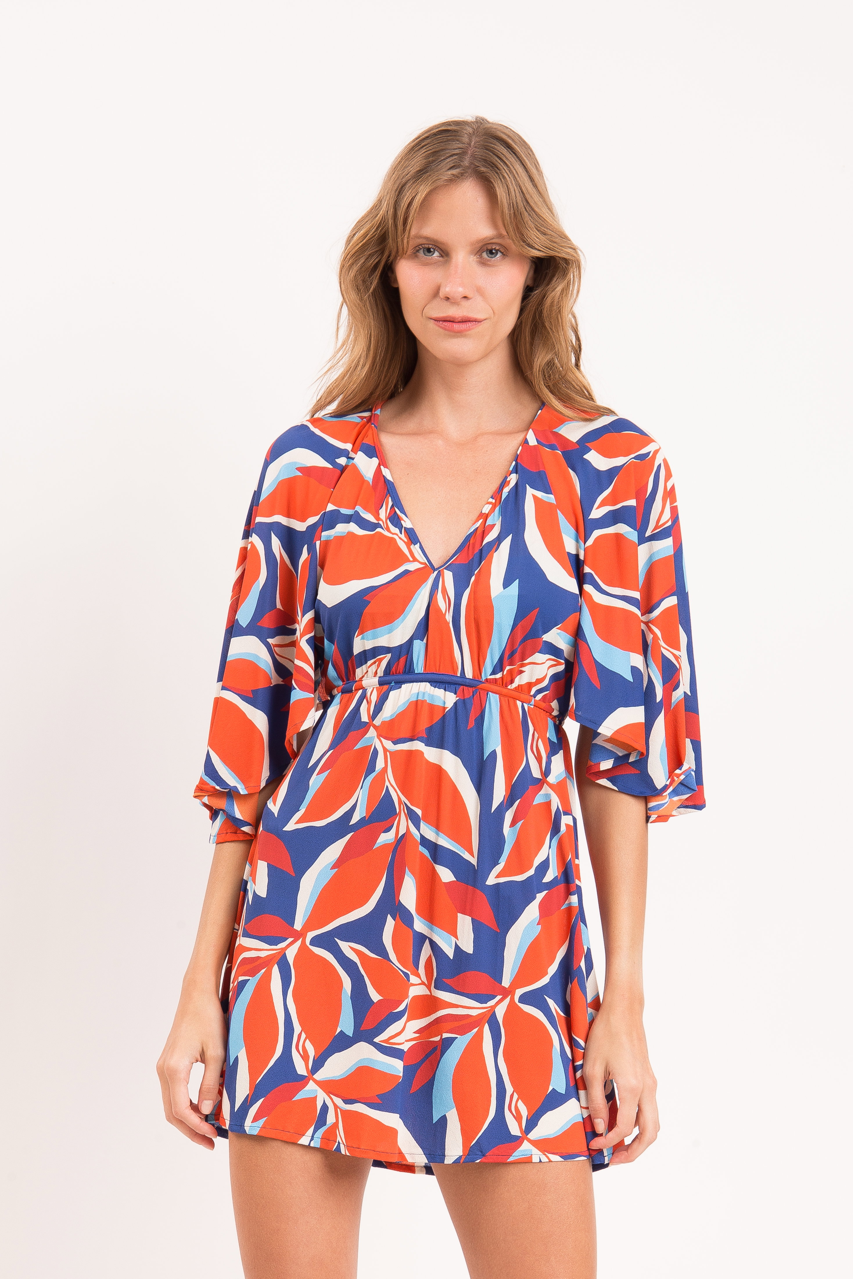 Vestido Curto Leaves Azul