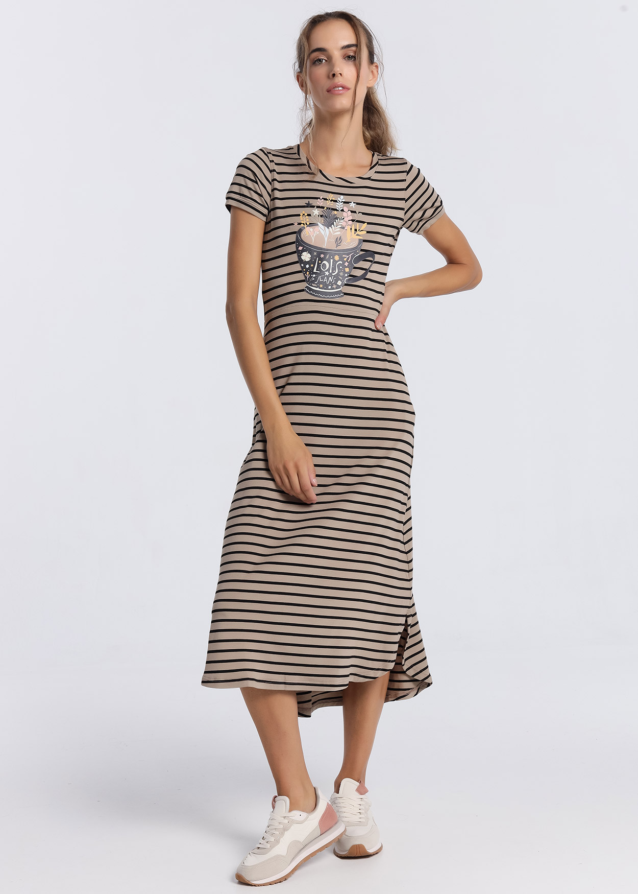 Vestido Comprido Riscas Senhora Castanho