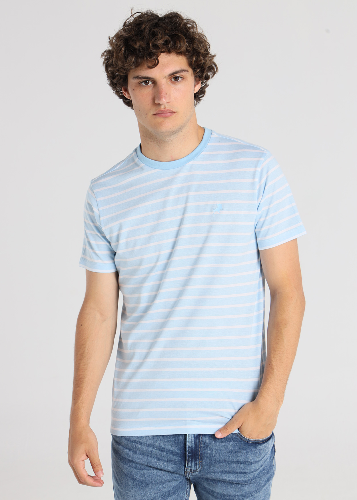 T-Shirt Riscas Homem Azul