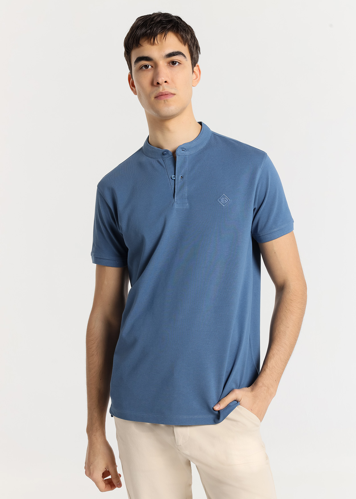 Pólo clássico de manga curta Azul