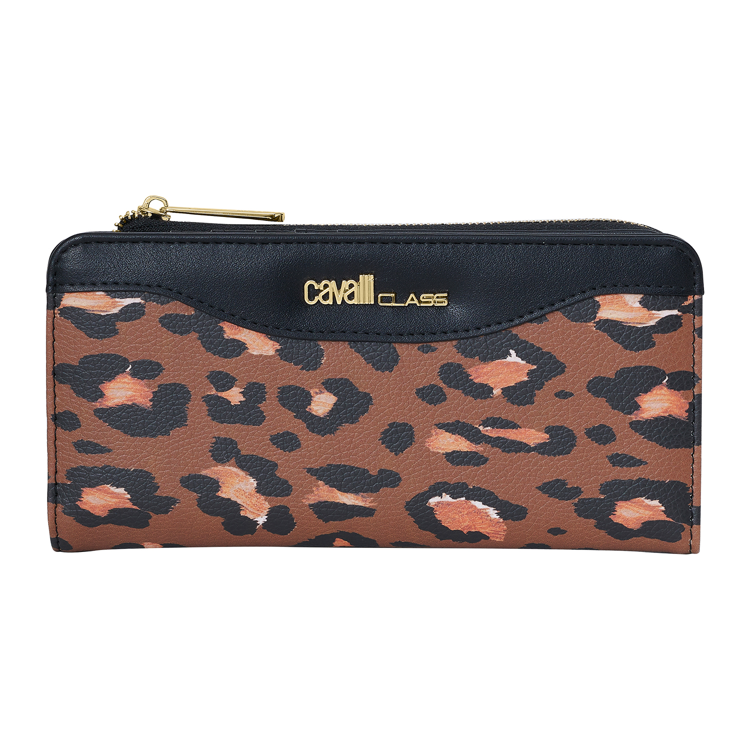 Carteira Senhora Preto e Castanho com Padrão Leopardo