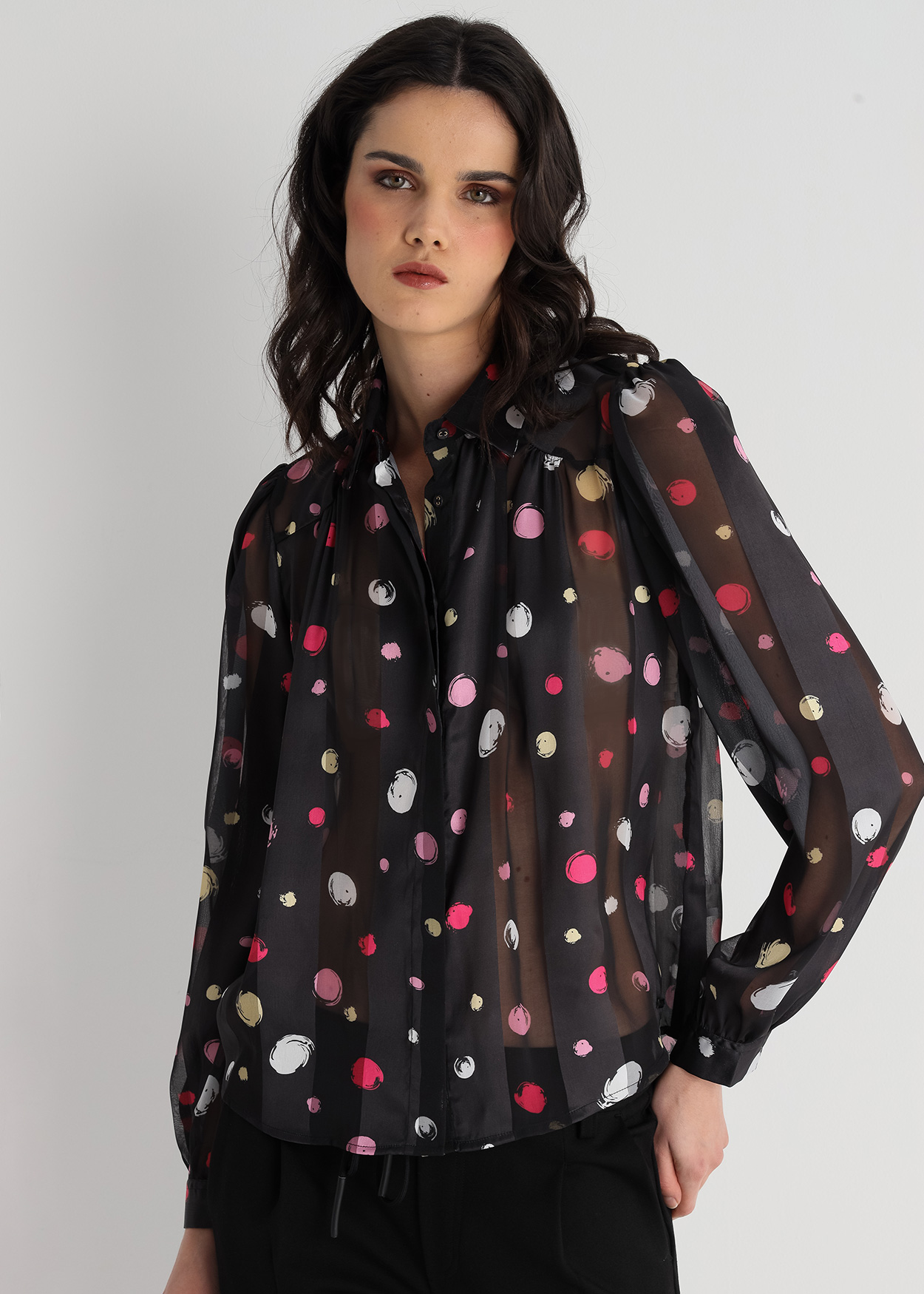 Camisa plissada Senhora Multicolorido