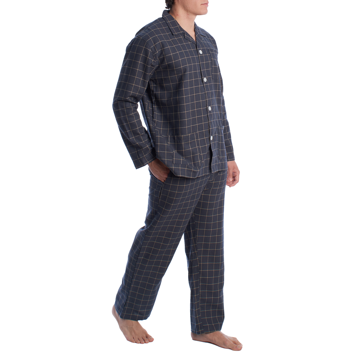 Pijama de Manga Comprida Preto-Bege