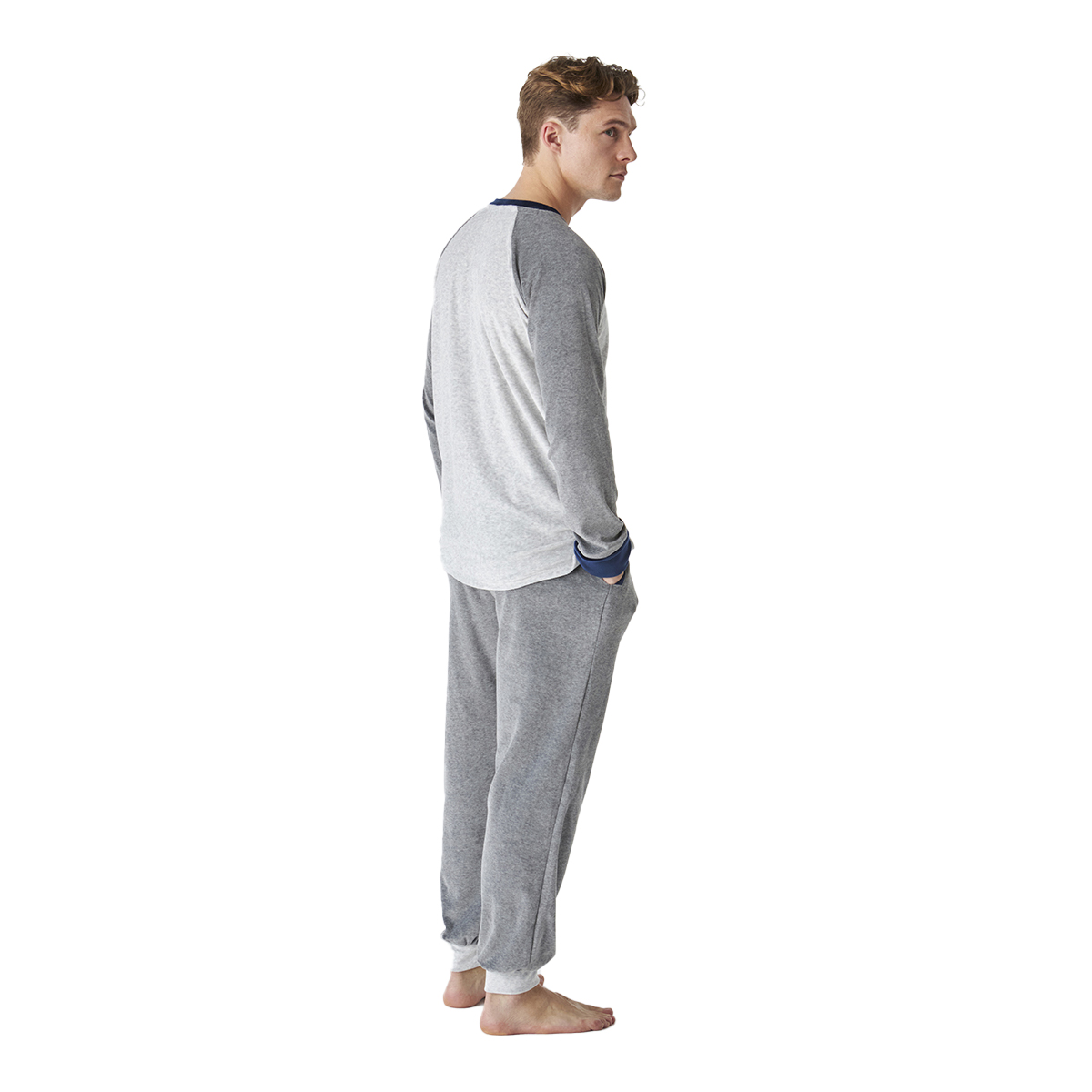 Pijama Polar Homem Manga Comprida Cinzento