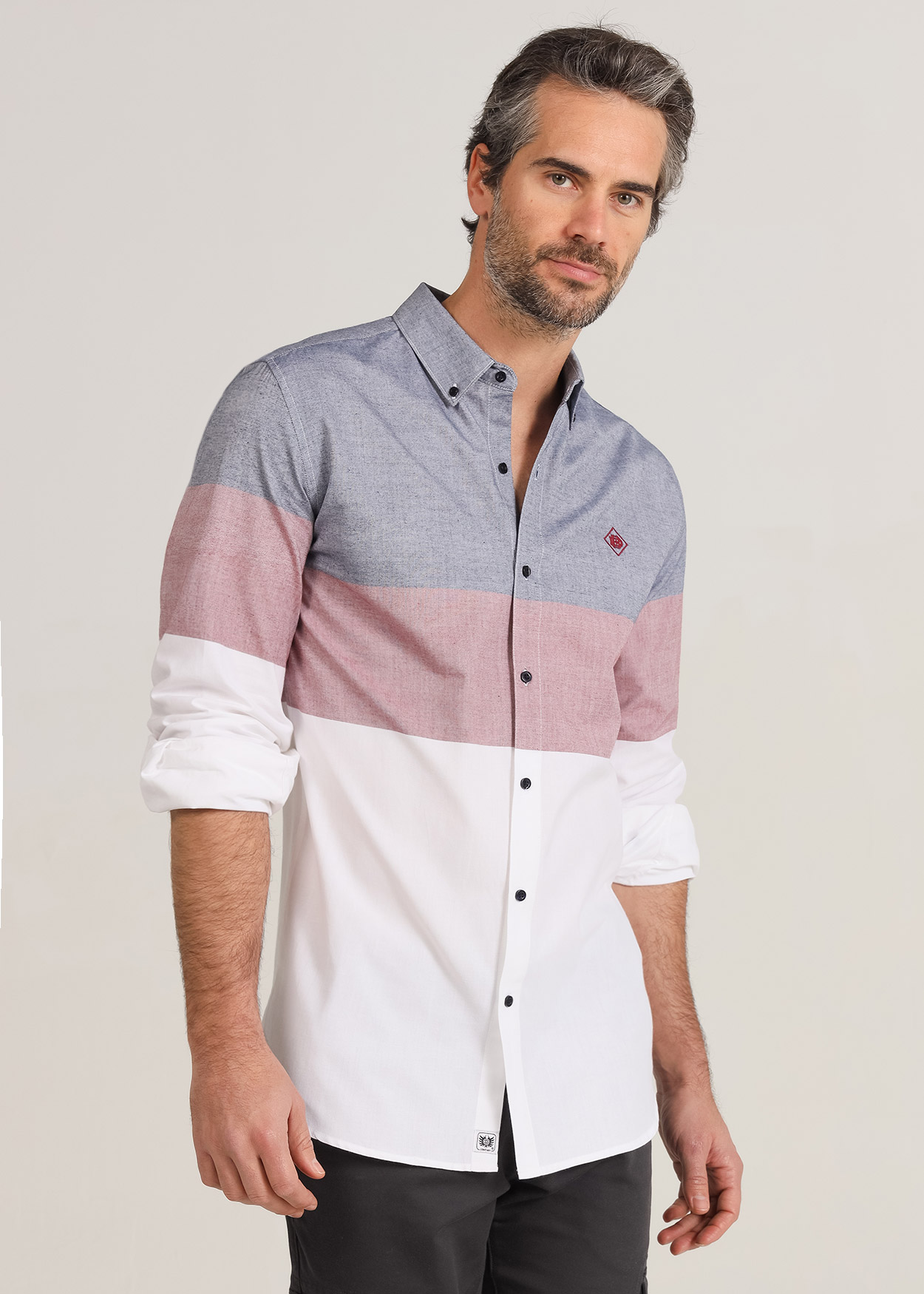 Camisa Oxford de manga comprida com riscas Azul