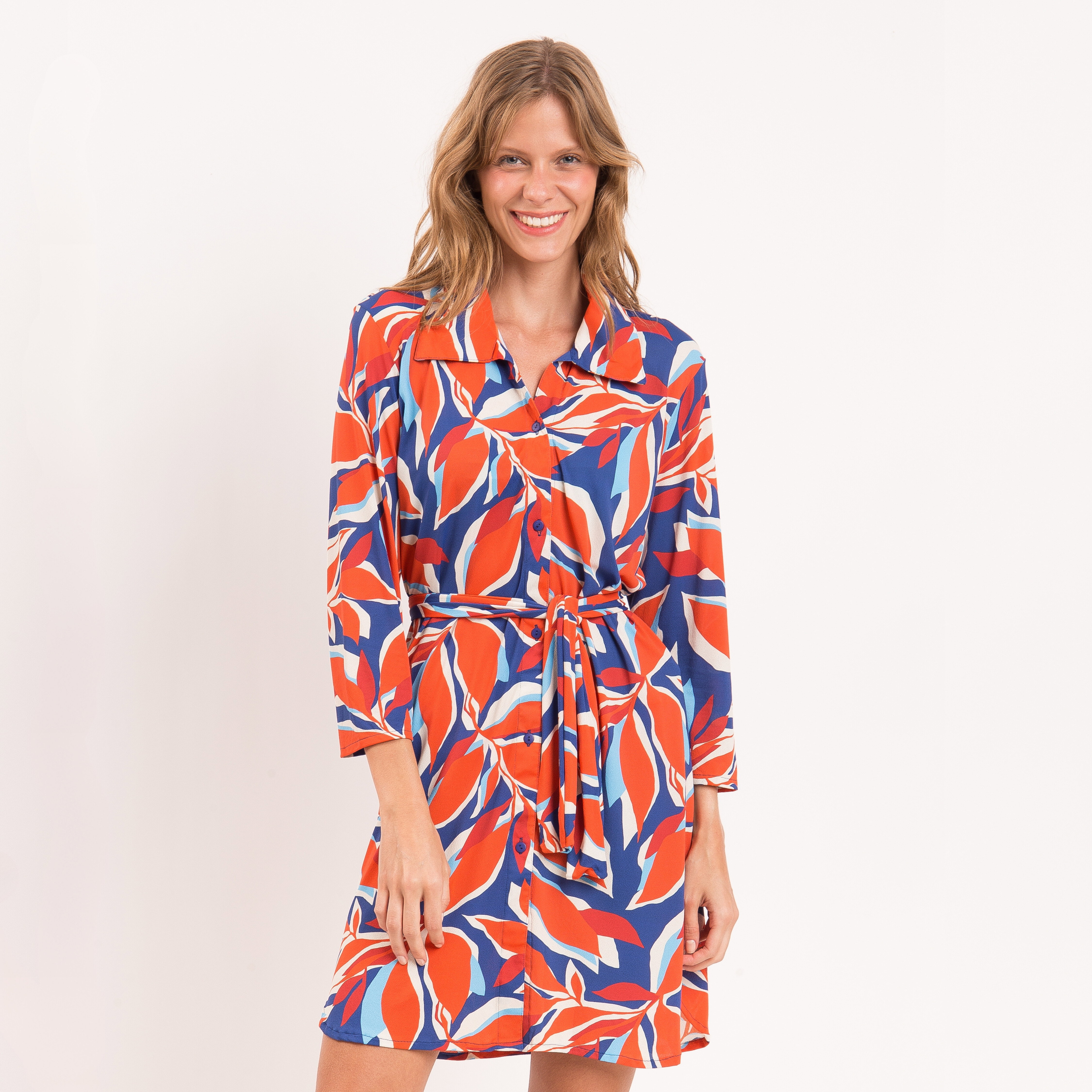 Vestido-Camisa Leaves Chemise Azul