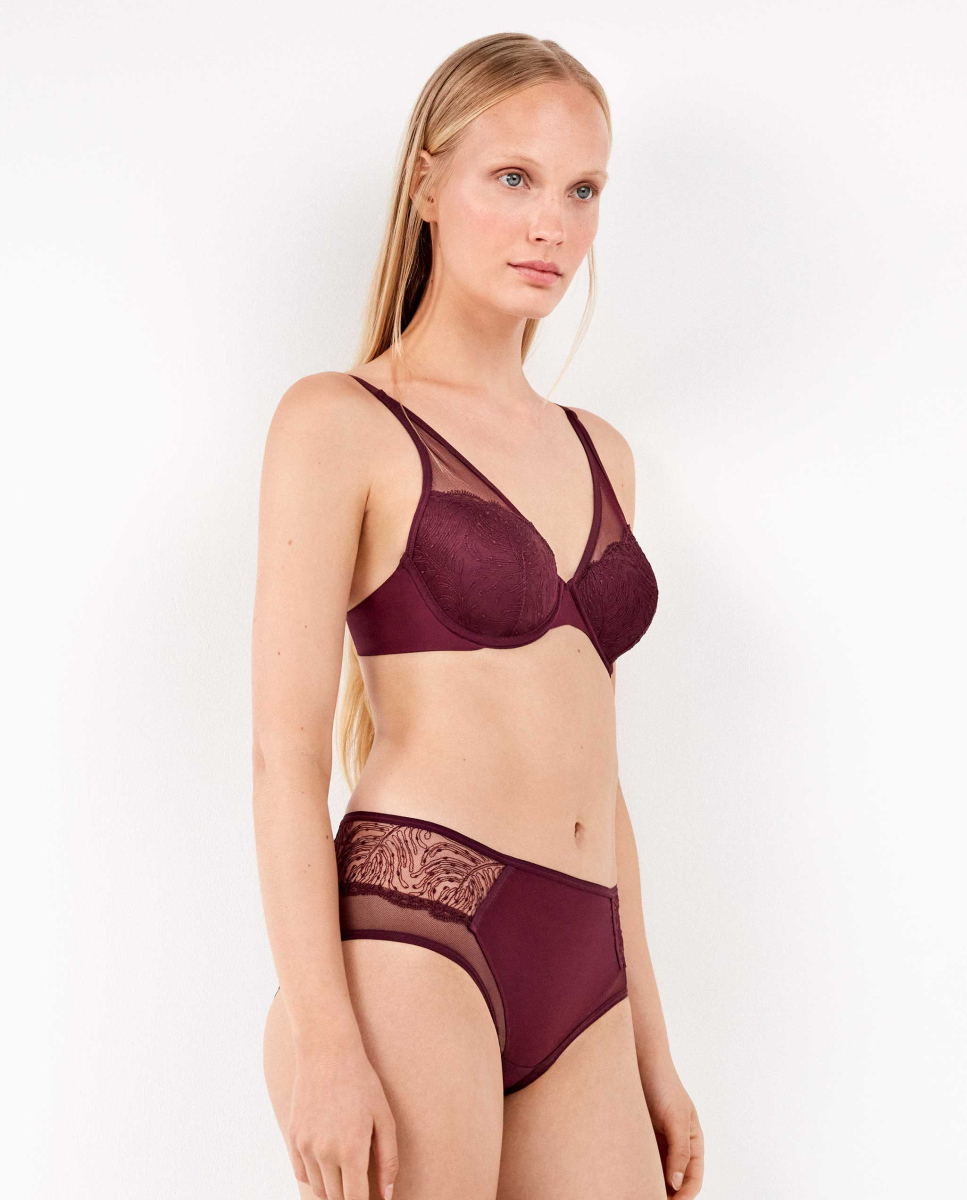Bralette com renda bordada Vermelho