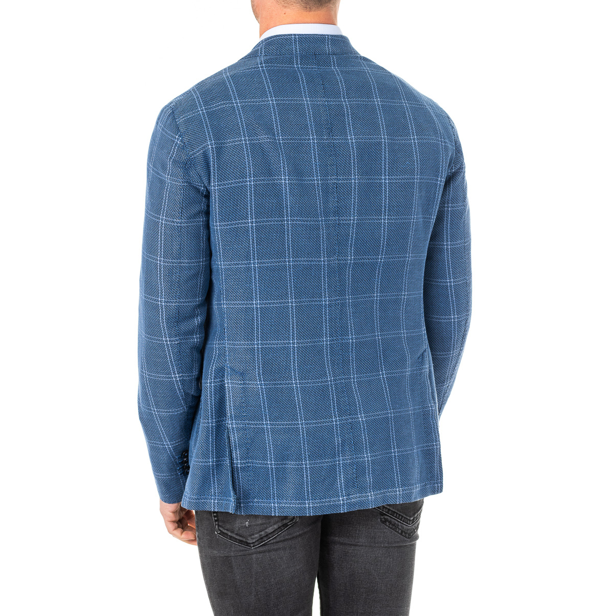 Blazer Homem com Padrão Xadrez Azul