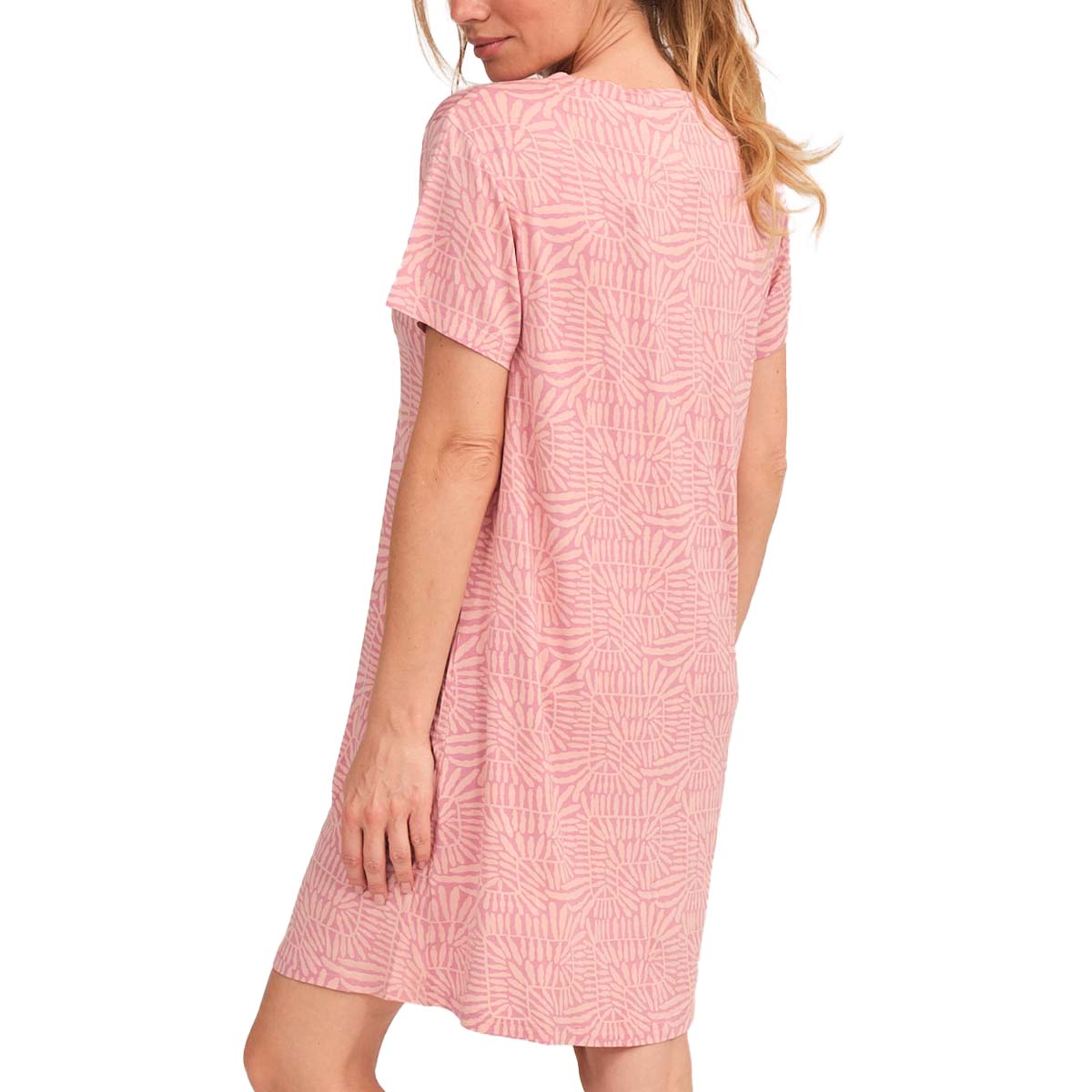 Camisa Comprida Pijama Senhora Manga Curta Rosa