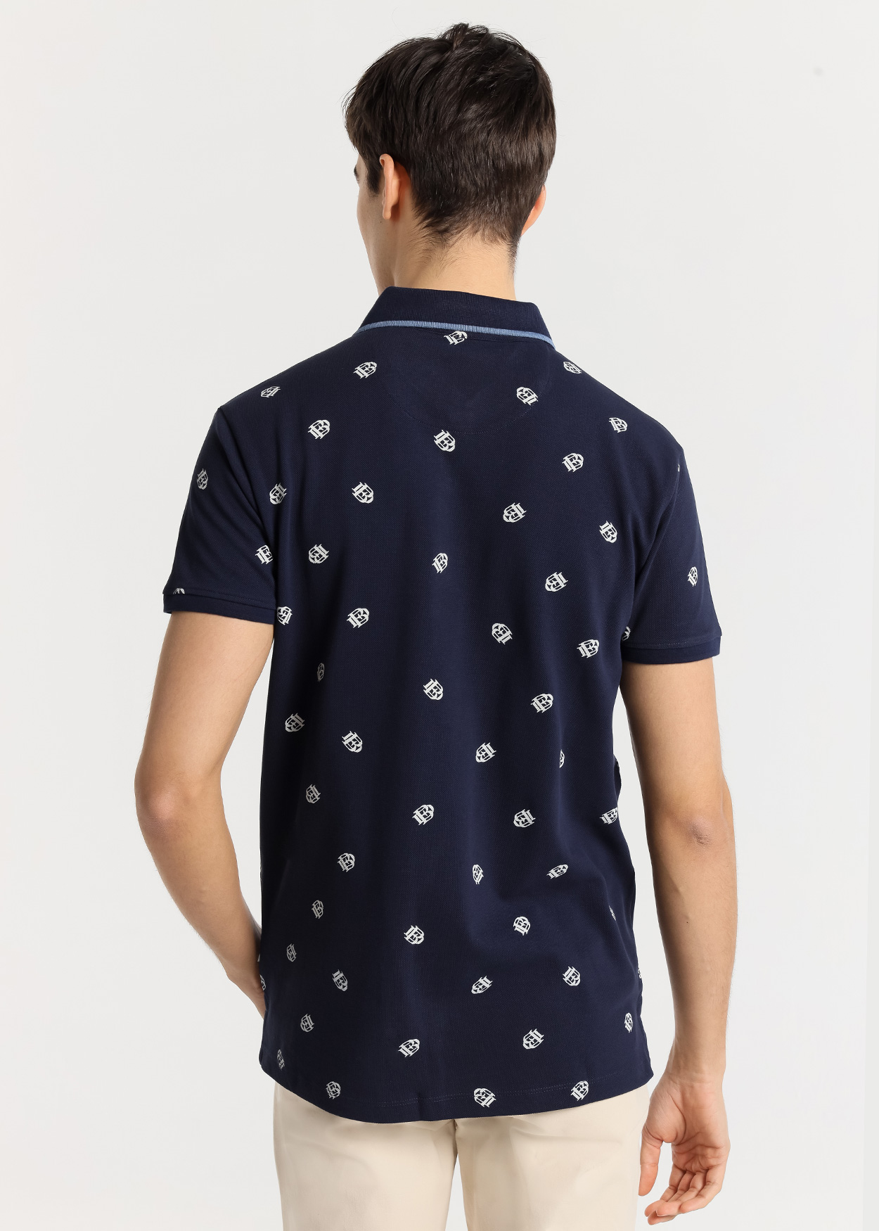 Pólo manga curta com mini estampa Azul