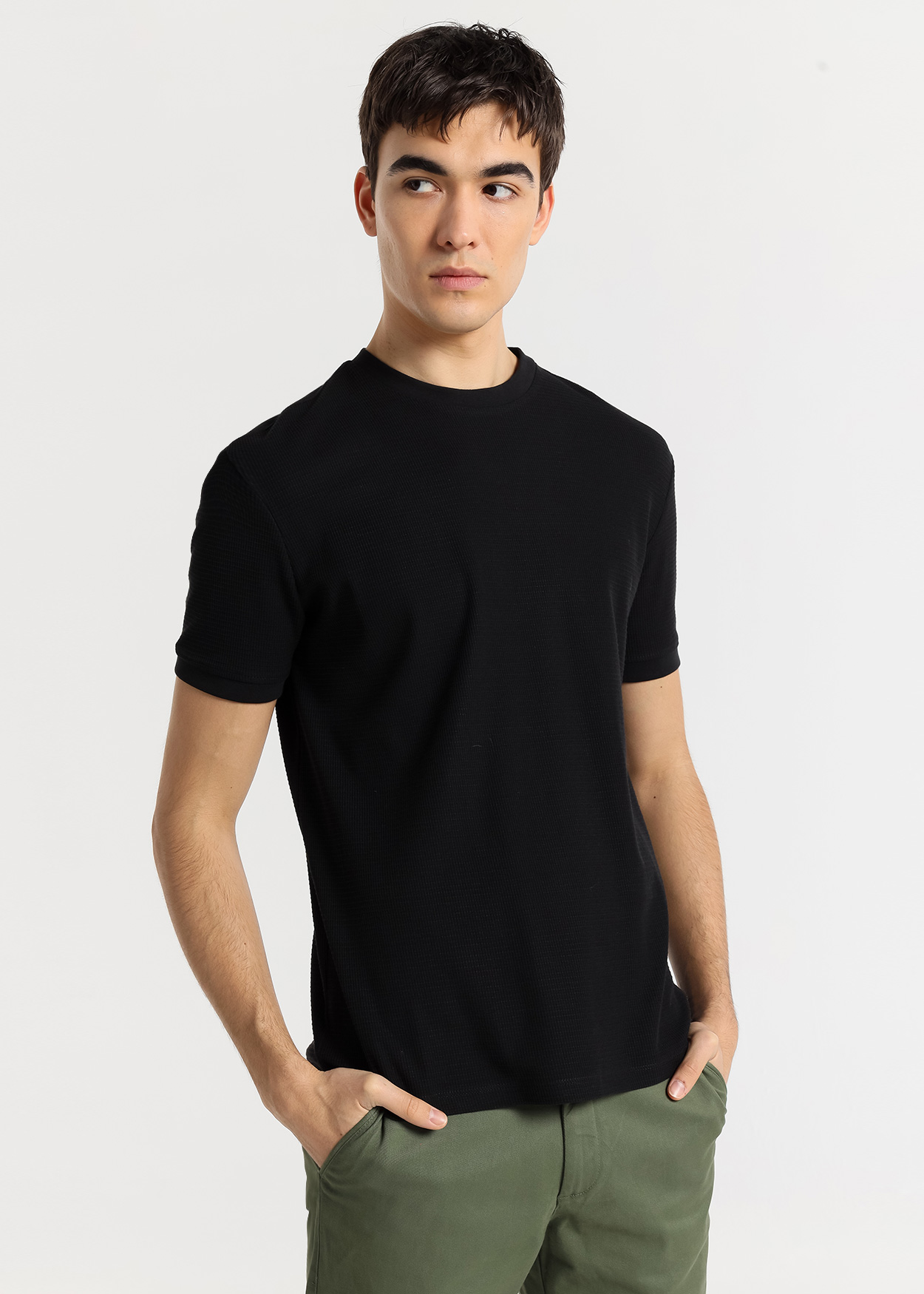 T-Shirt básica em tecido Jacquard Preto