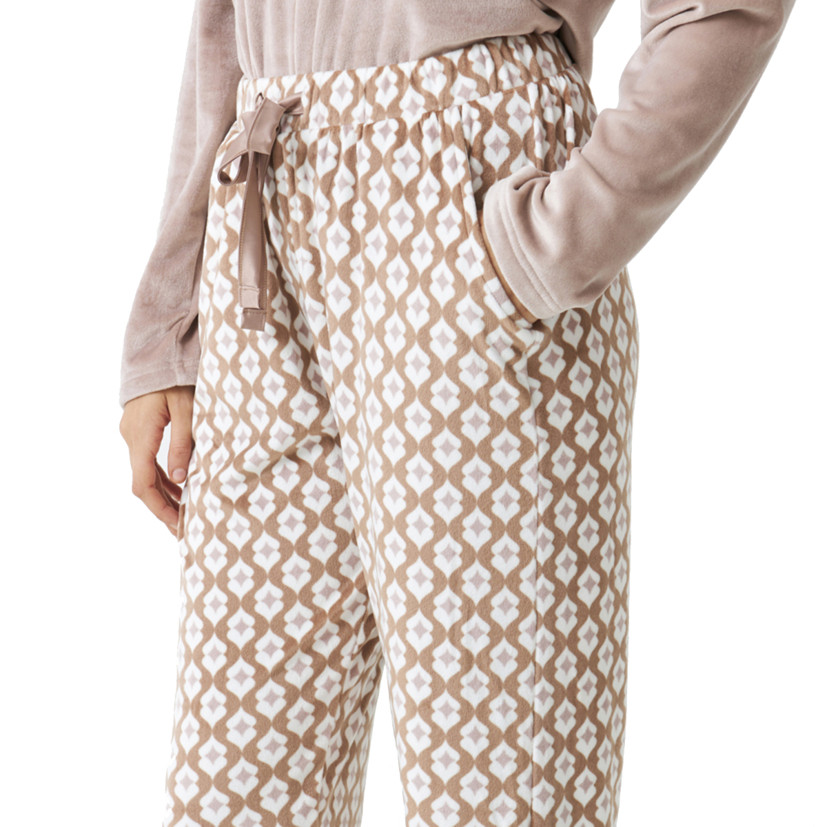 Pijama de Veludo Senhora Manga Comprida Castanho