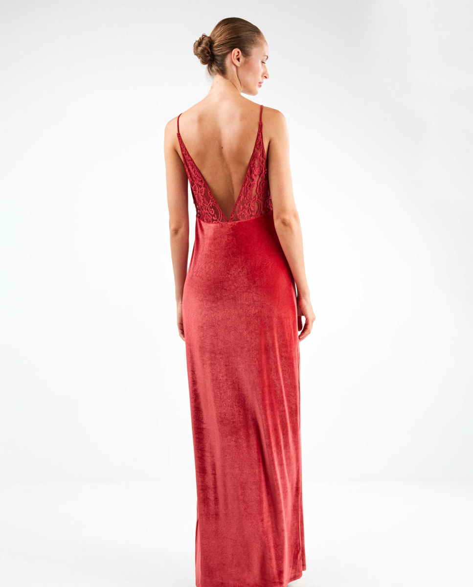 Vestido Longo de Veludo Vermelho