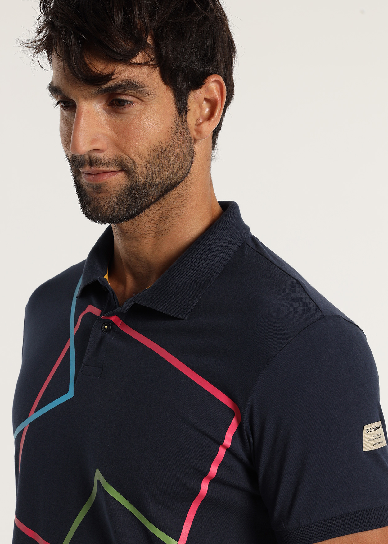 Pólo manga curta geométrica Azul