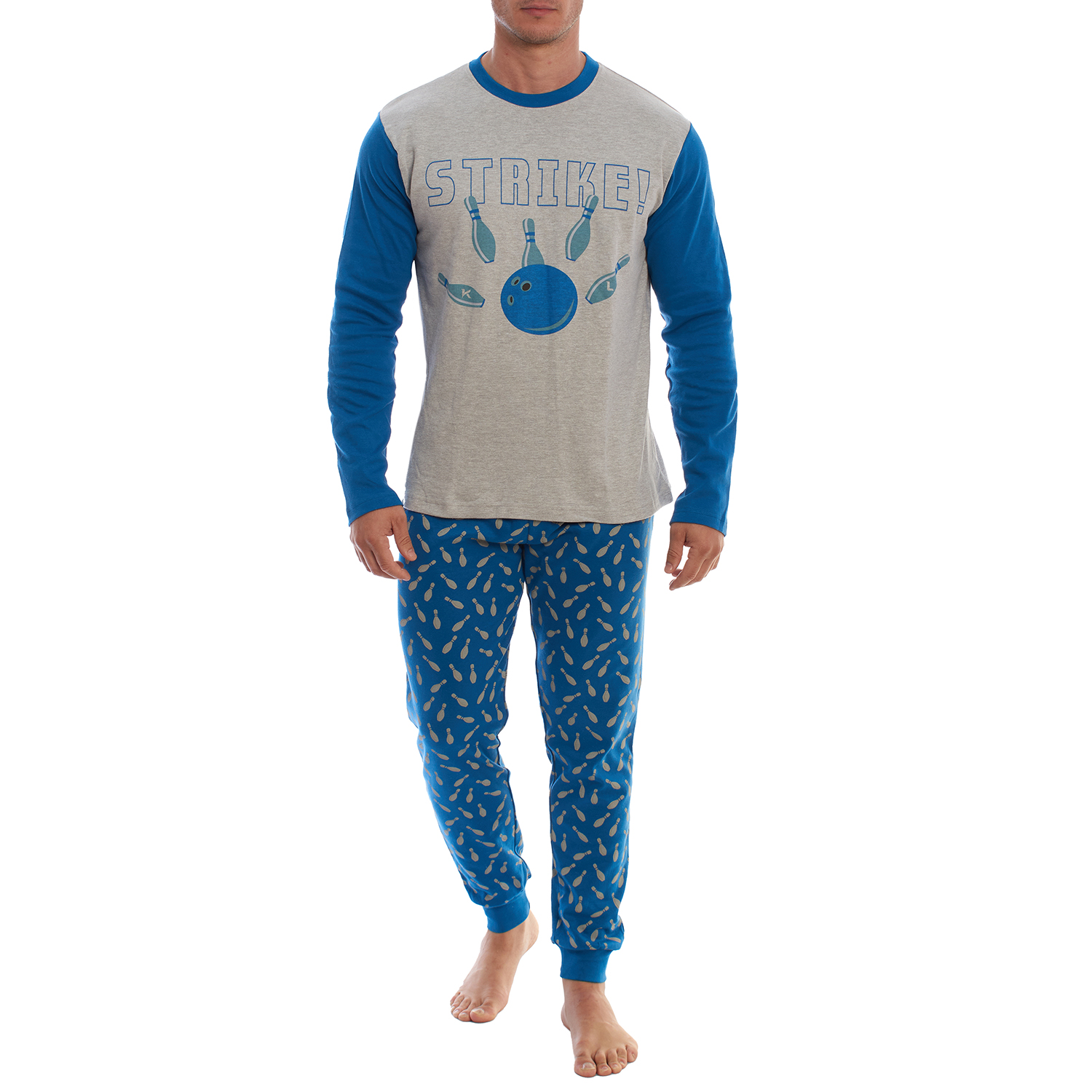 Pijama de Manga Comprida Cinza-Azul