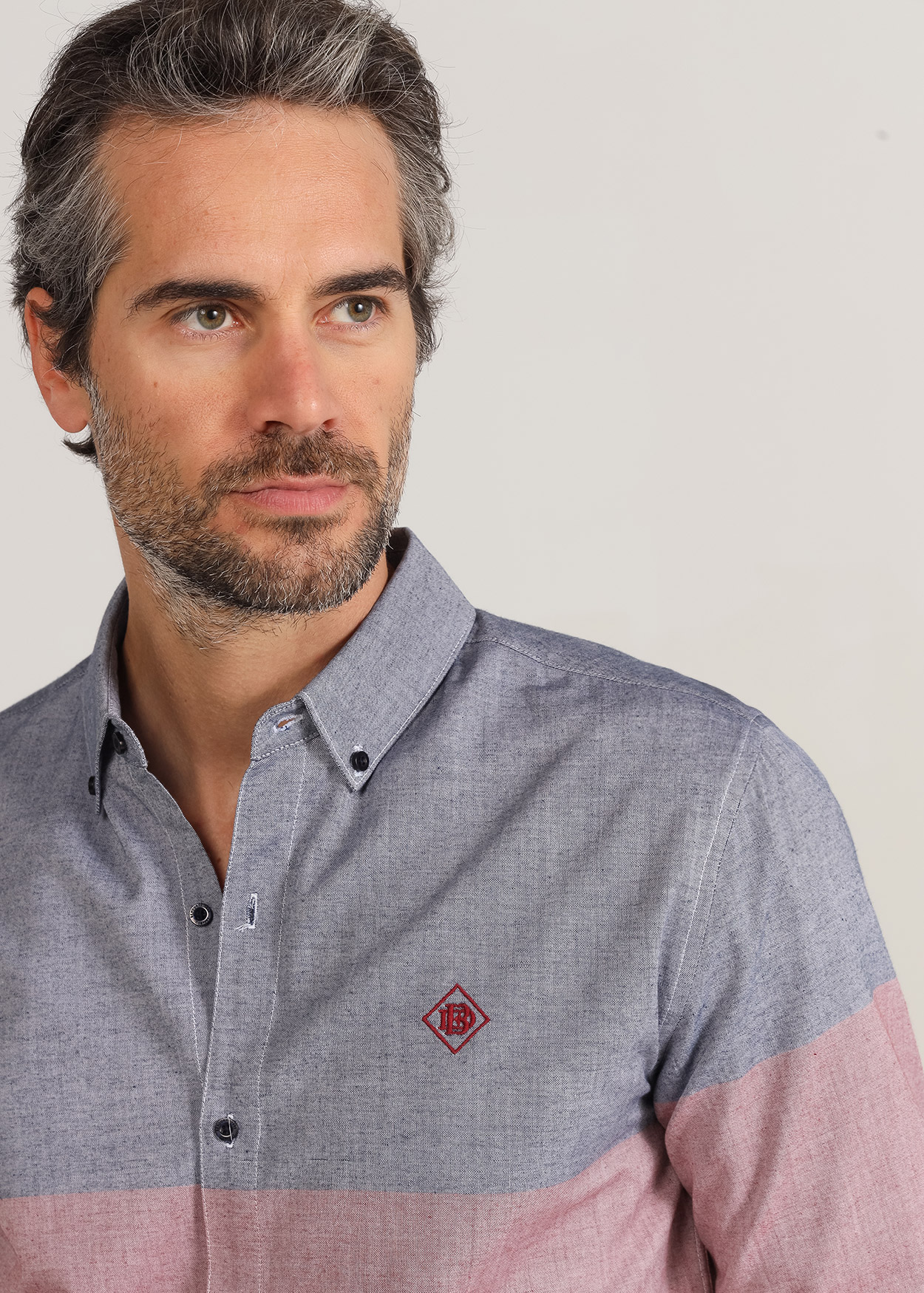 Camisa Oxford de manga comprida com riscas Azul