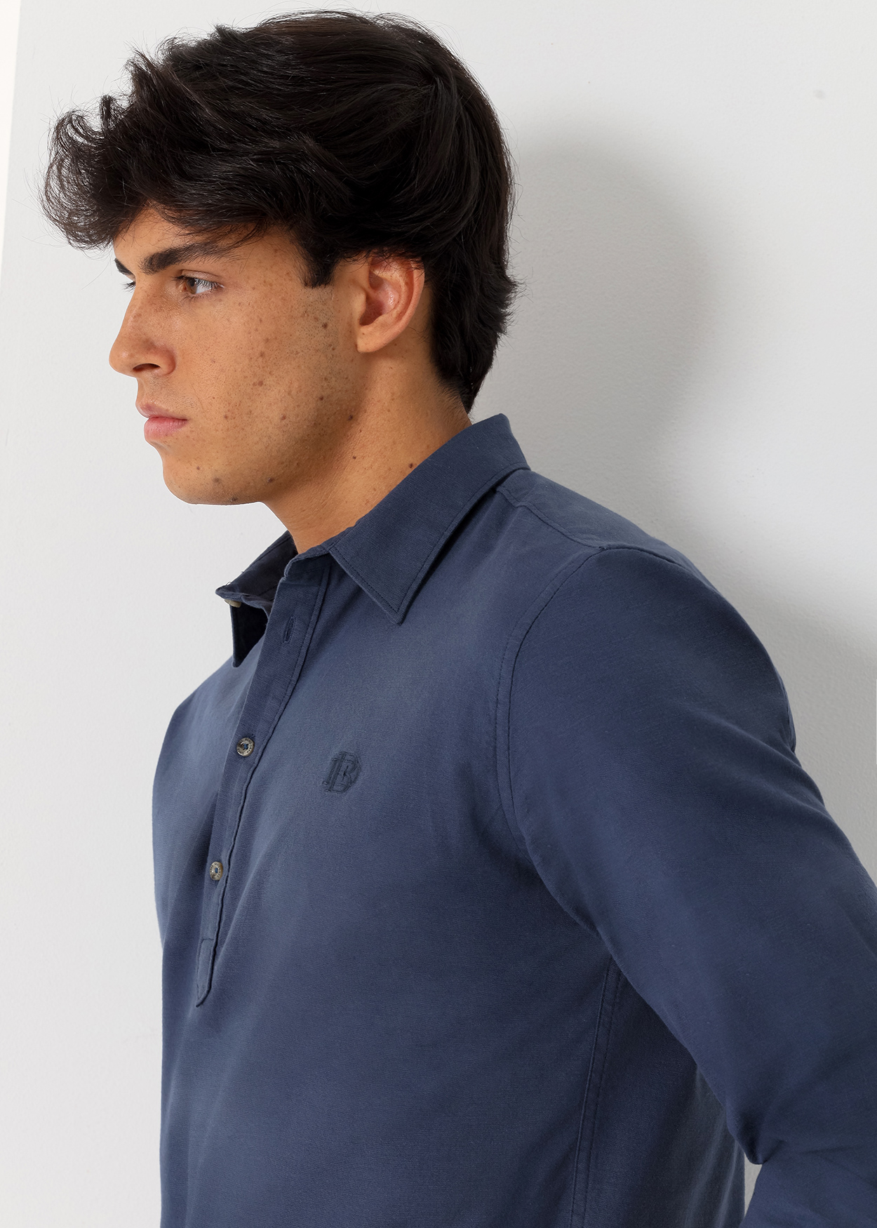 Pólo Básica de Manga Longa com Elástico Azul