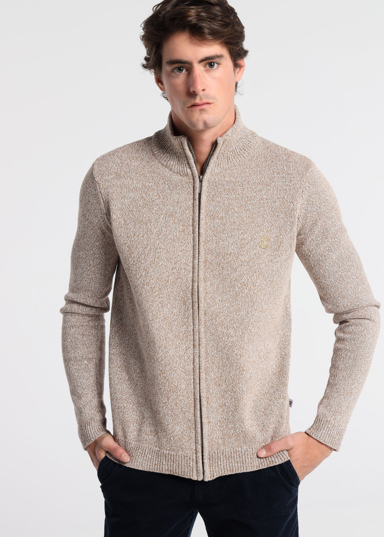 Casaco de Malha com zíper Castanho