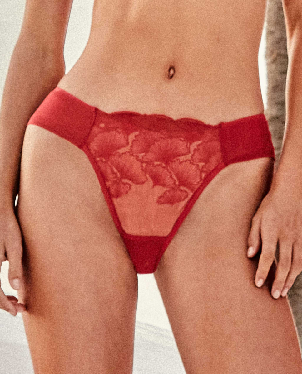 Cuecas clássica com detalhes em tule Vermelho