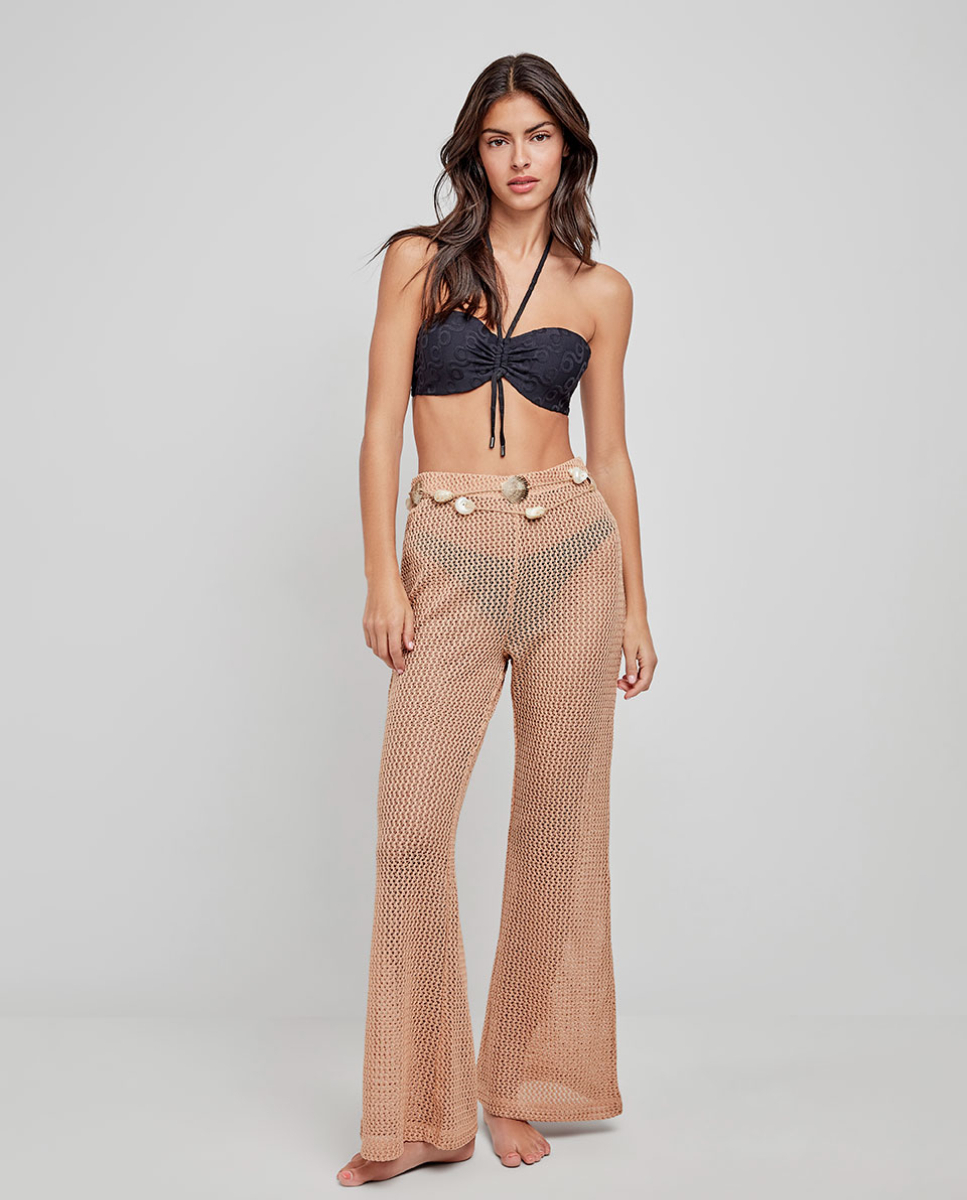 Calças em crochê Castanho