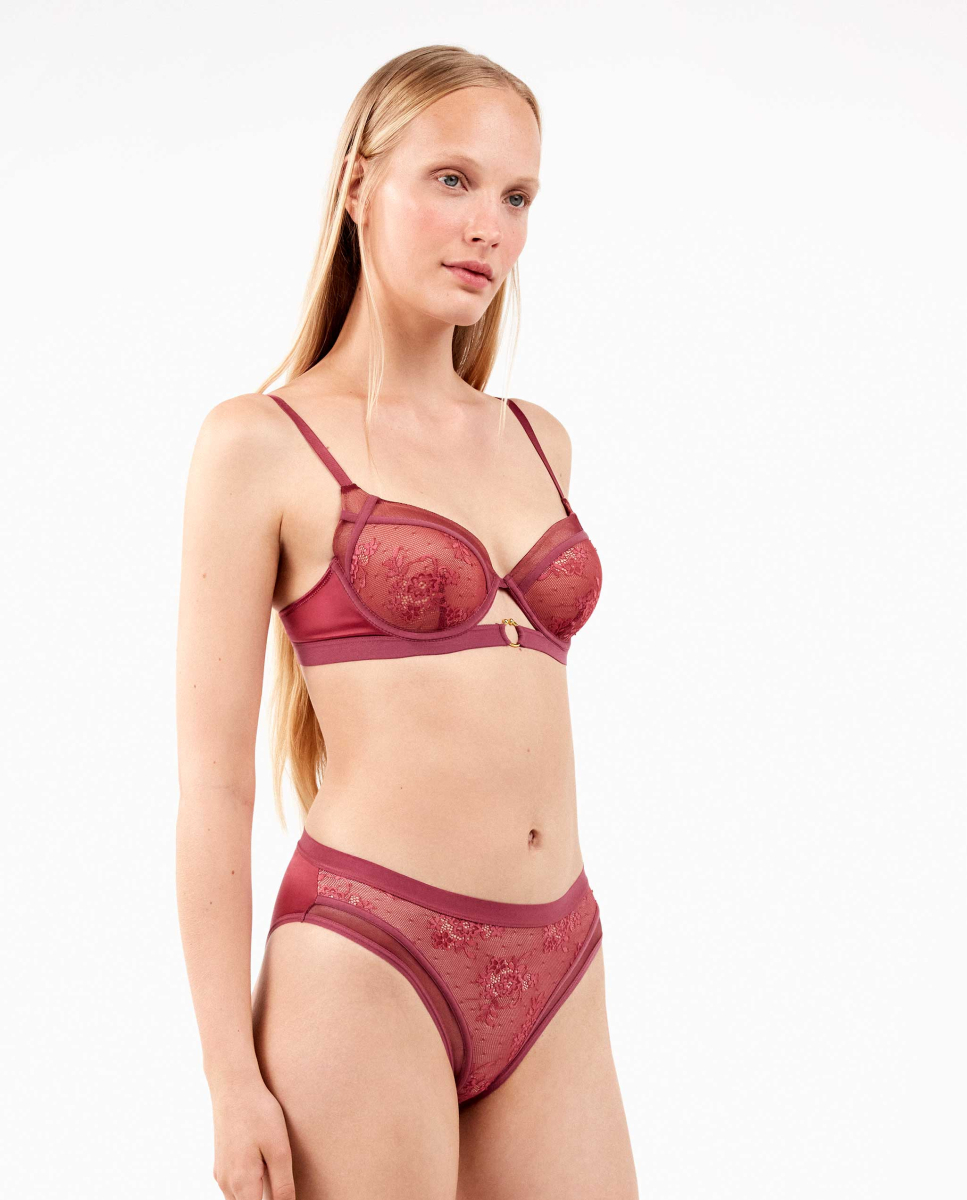 Cuecas clássicas renda floral Vermelho