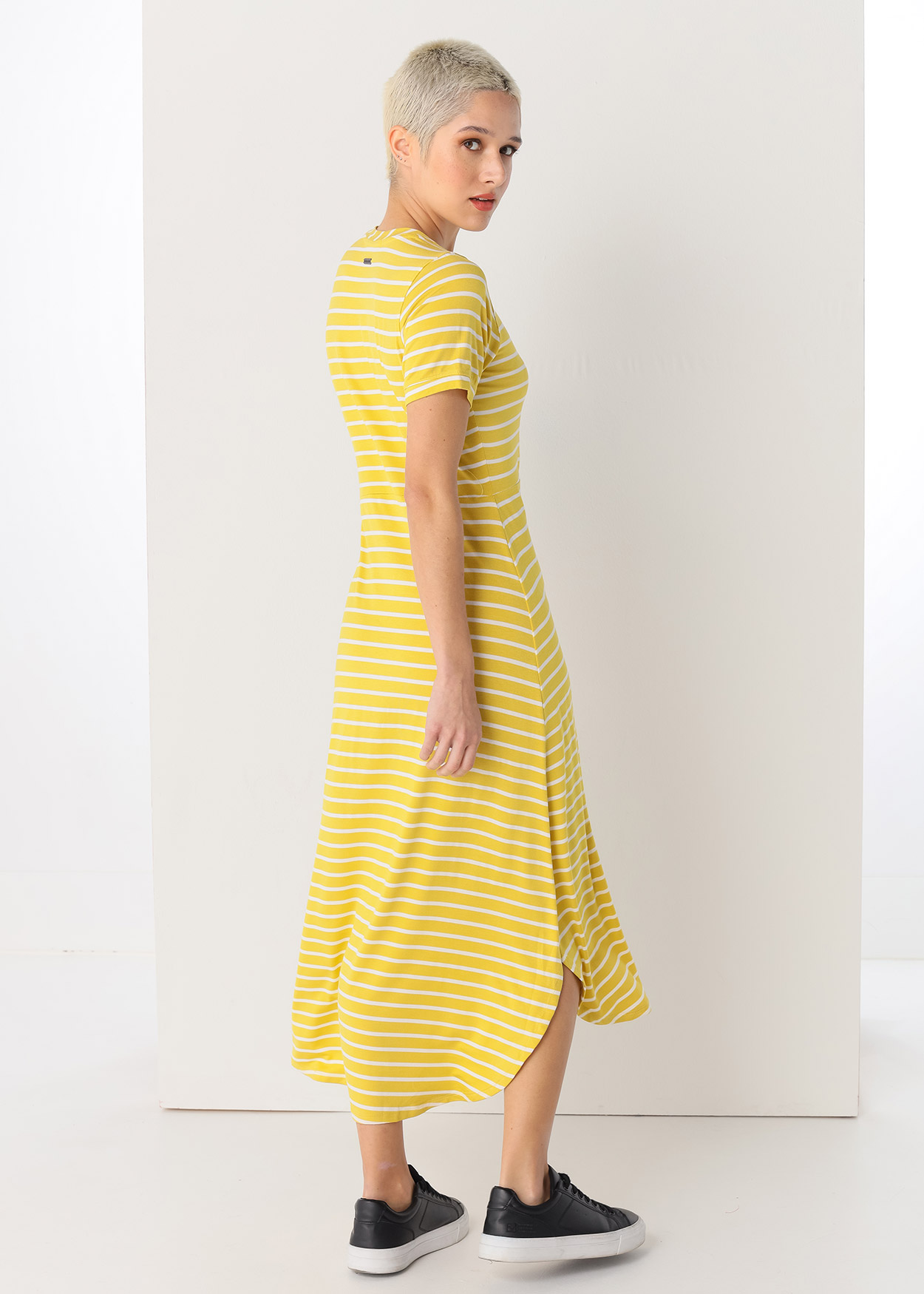 Vestido Comprido Riscas Senhora Amarelo