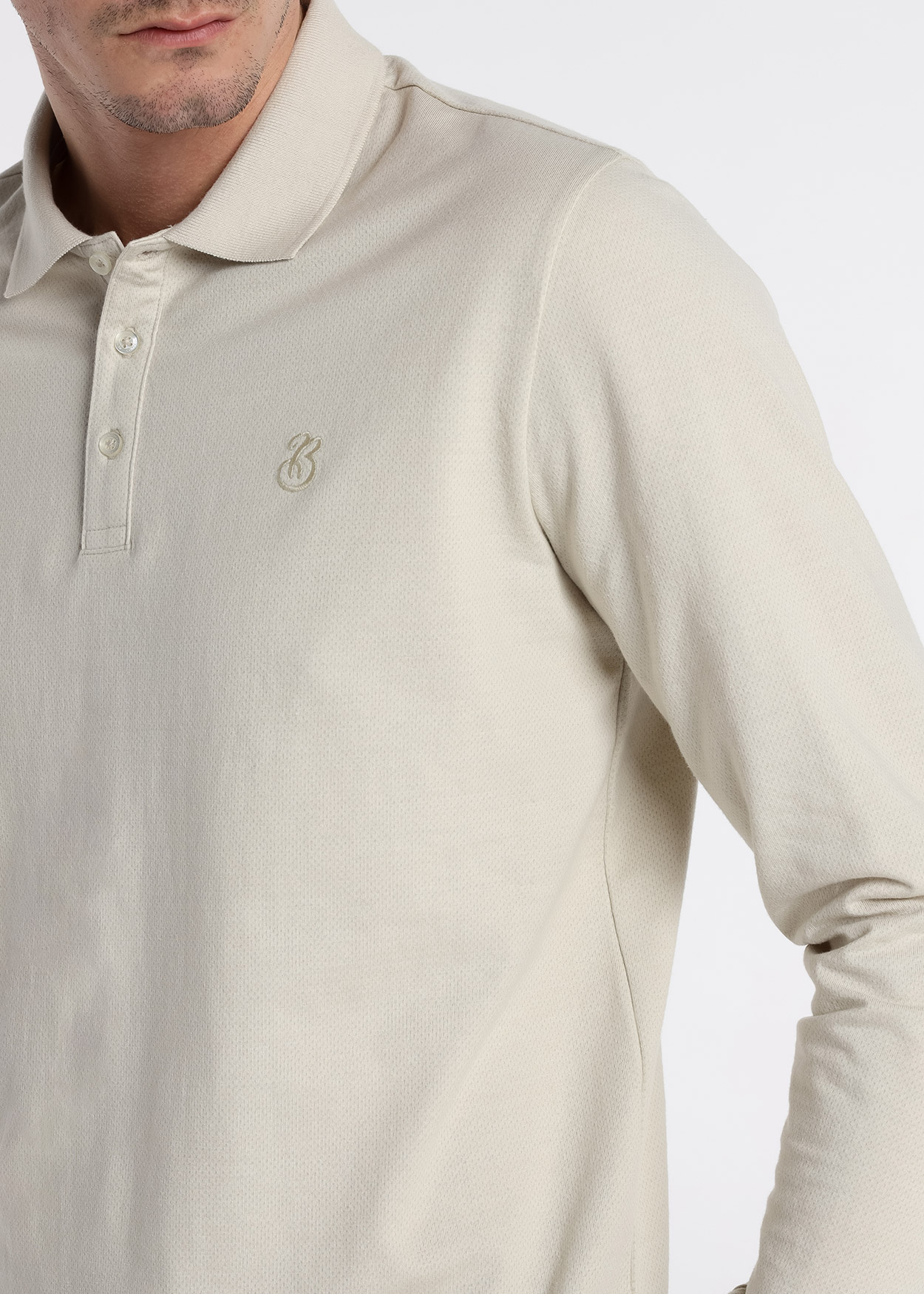 Pólo Básico de manga comprida Castanho